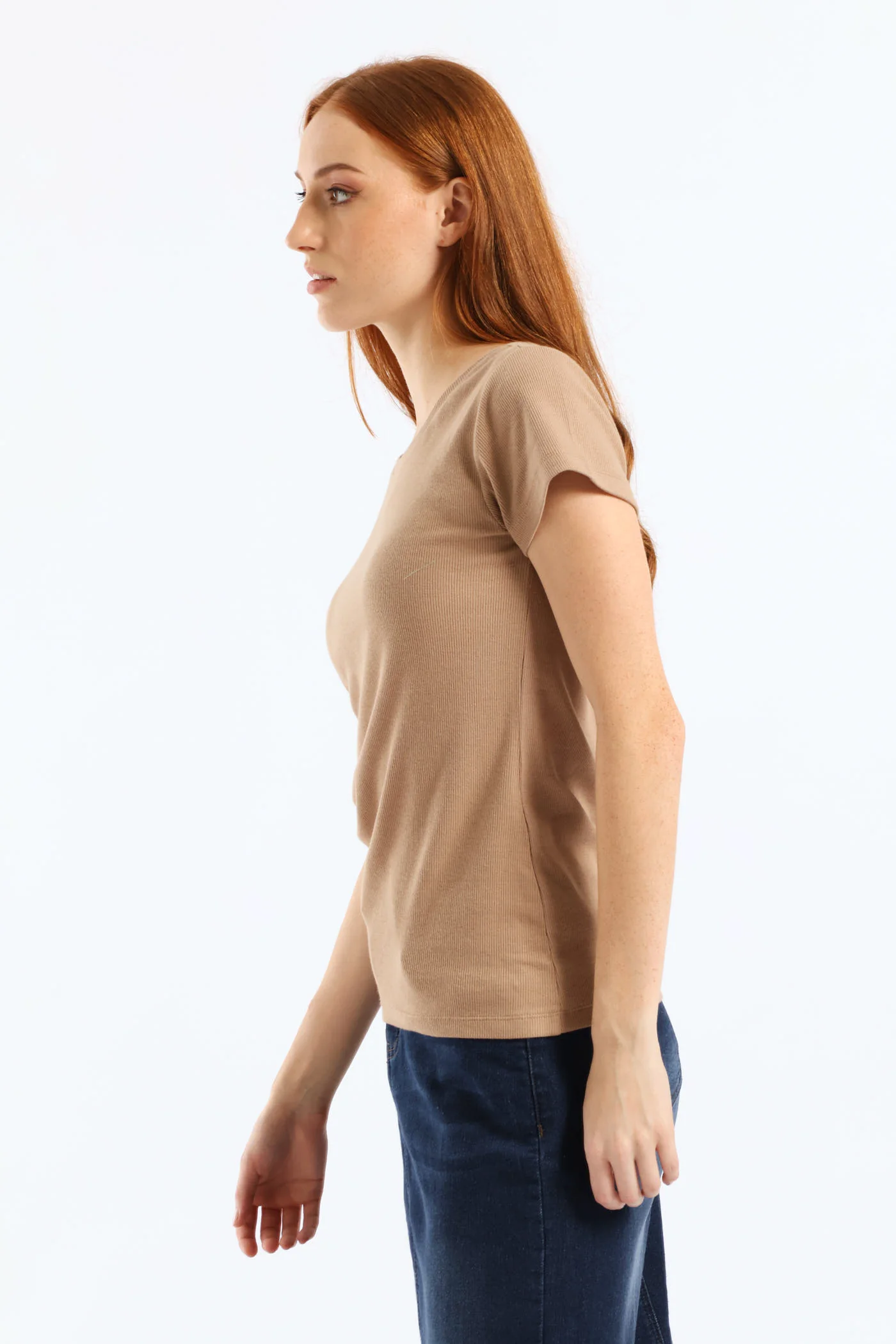 Crew Rib Fitted Tee - Dark Beige - Image 3