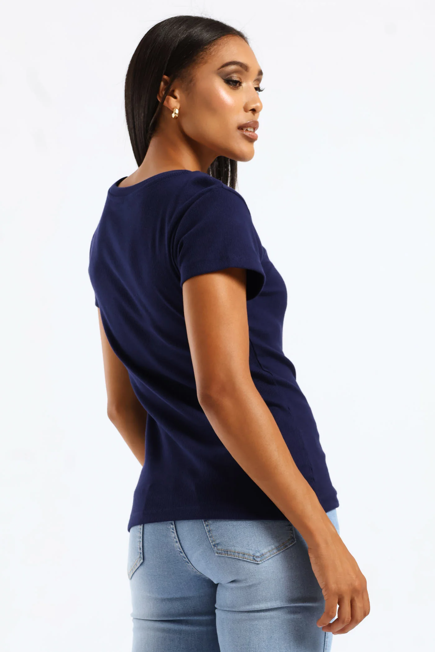 Crew Rib Fitted Tee - Navy - Image 3