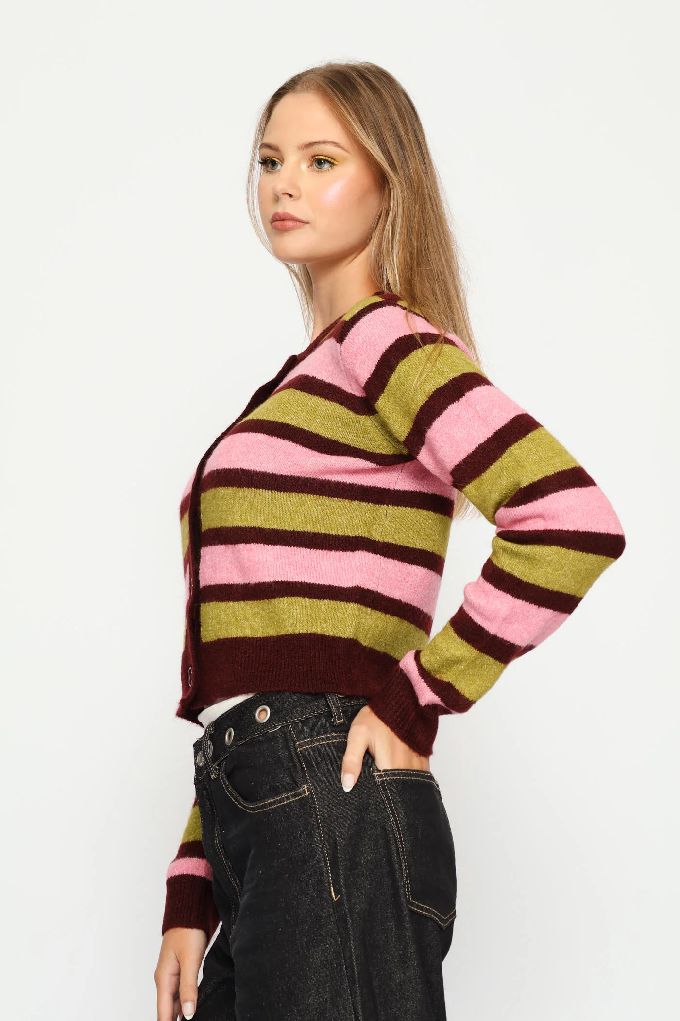 Crew Stripe Cardigan - Burgundy - Image 5