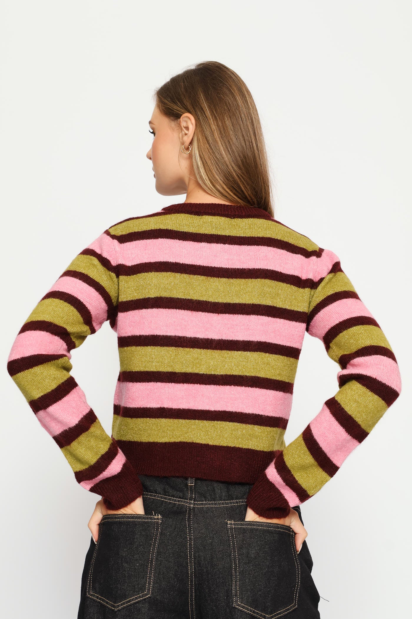 Crew Stripe Cardigan - Burgundy - Image 6