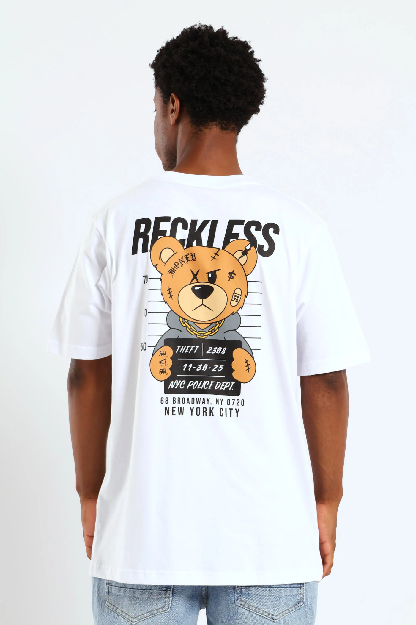 Crime Teddy Front & Back Print Tee - White - Image 2