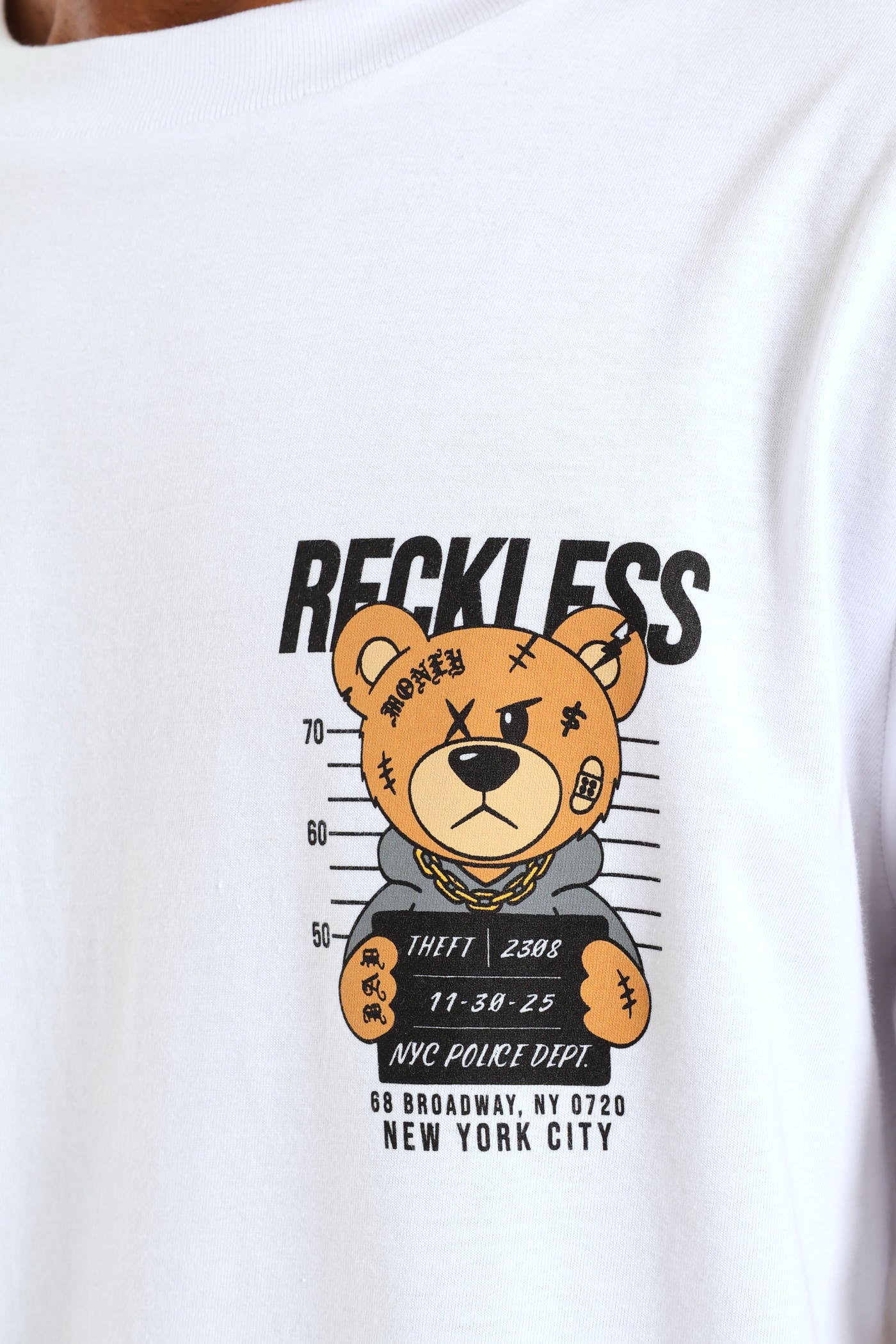 Crime Teddy Front & Back Print Tee - White - Image 3