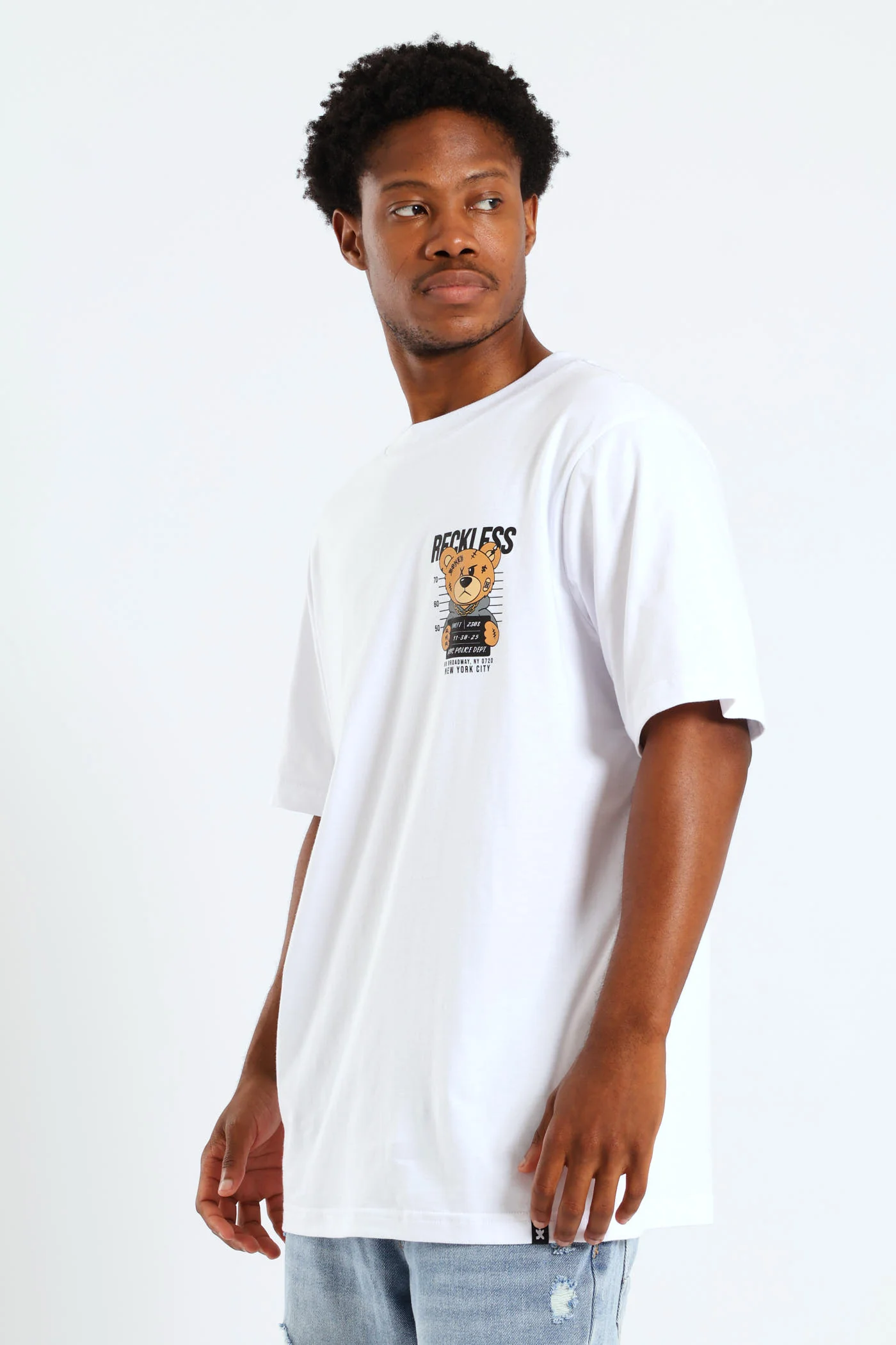 Crime Teddy Front & Back Print Tee - White - Image 4