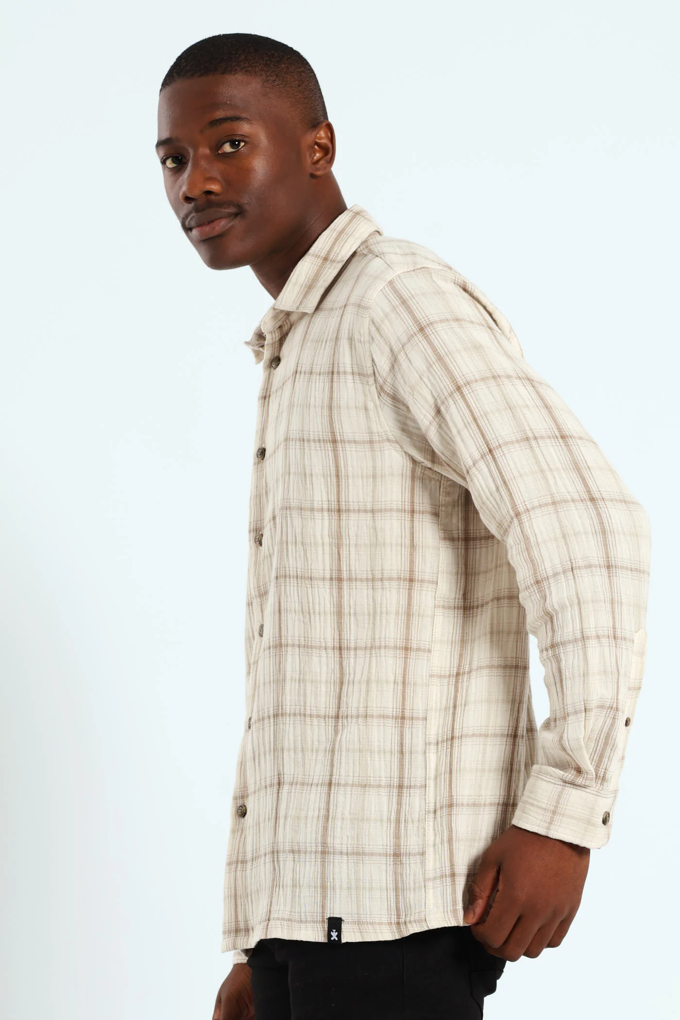 Crinkle Check Shirt - Stone - Image 2