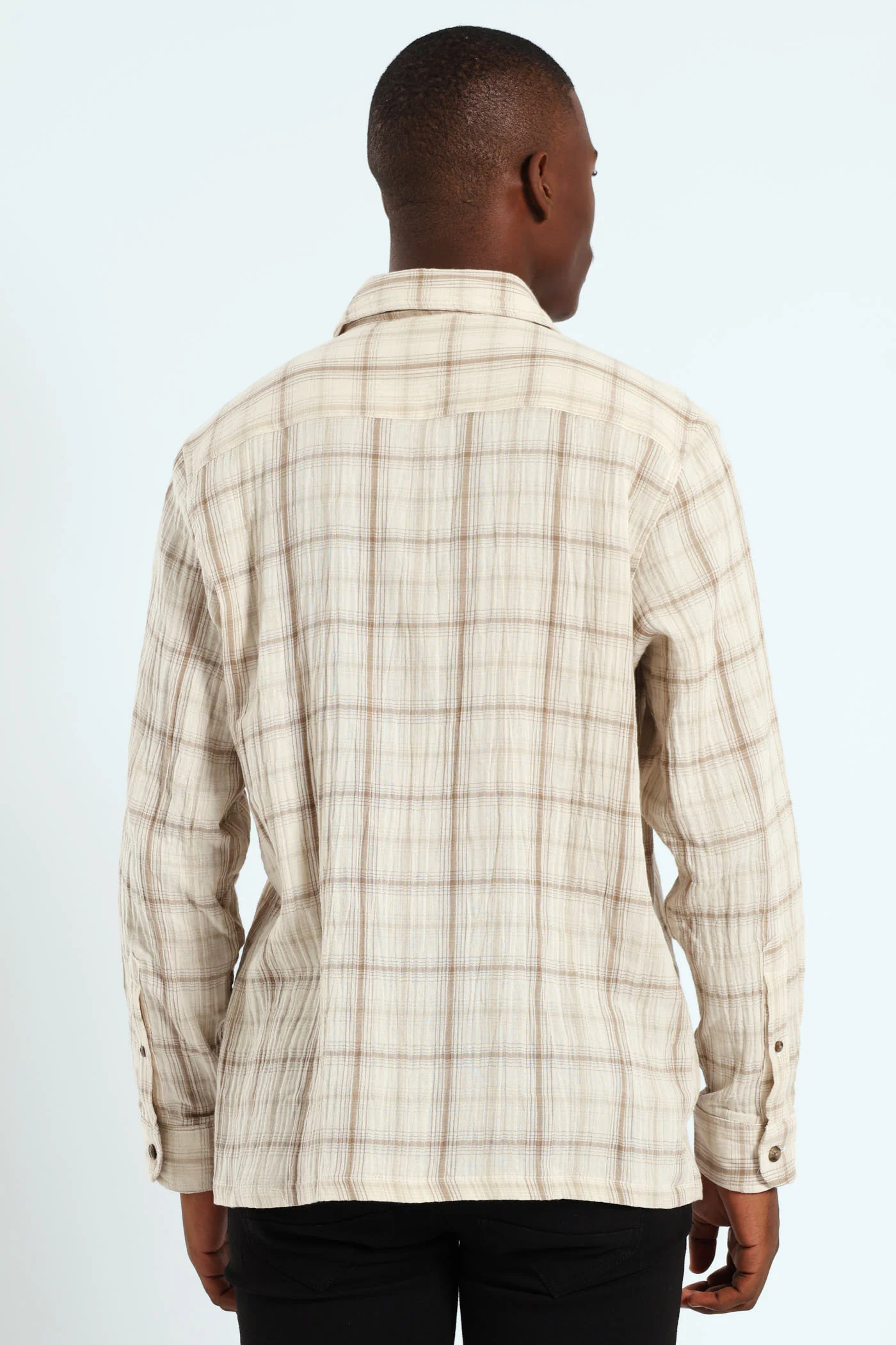 Crinkle Check Shirt - Stone - Image 3