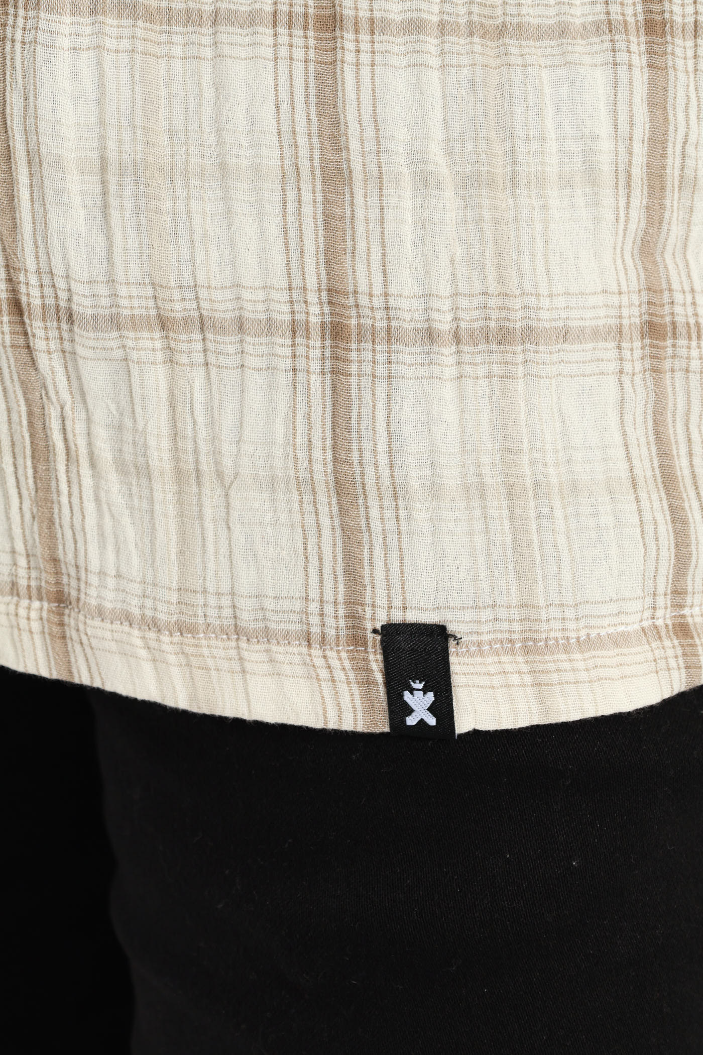 Crinkle Check Shirt - Stone - Image 4