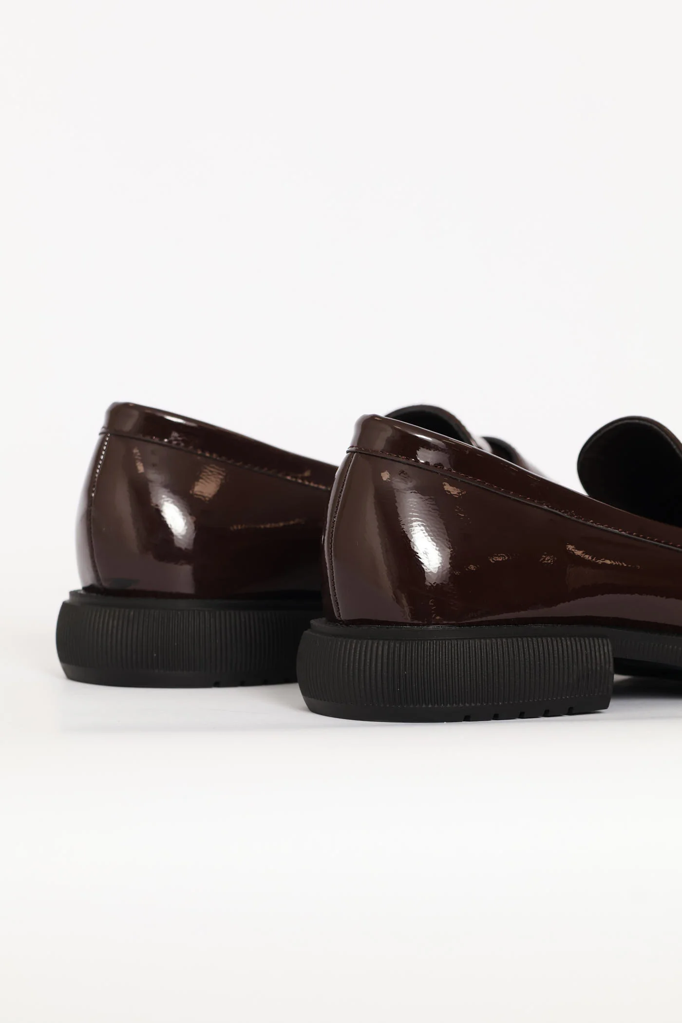 Crinkle Faux Leather Loafer With Buckle & Eyelet Detail - Chocolate - Image 5