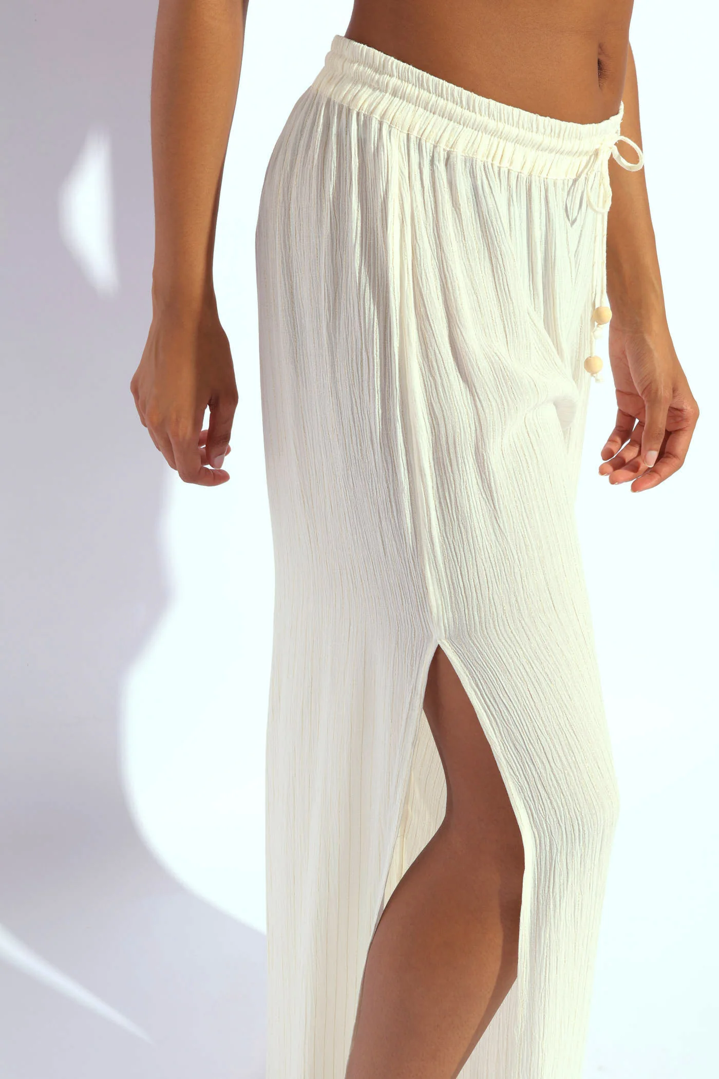 Crinkle Foil Stripe Pants - White - Image 3