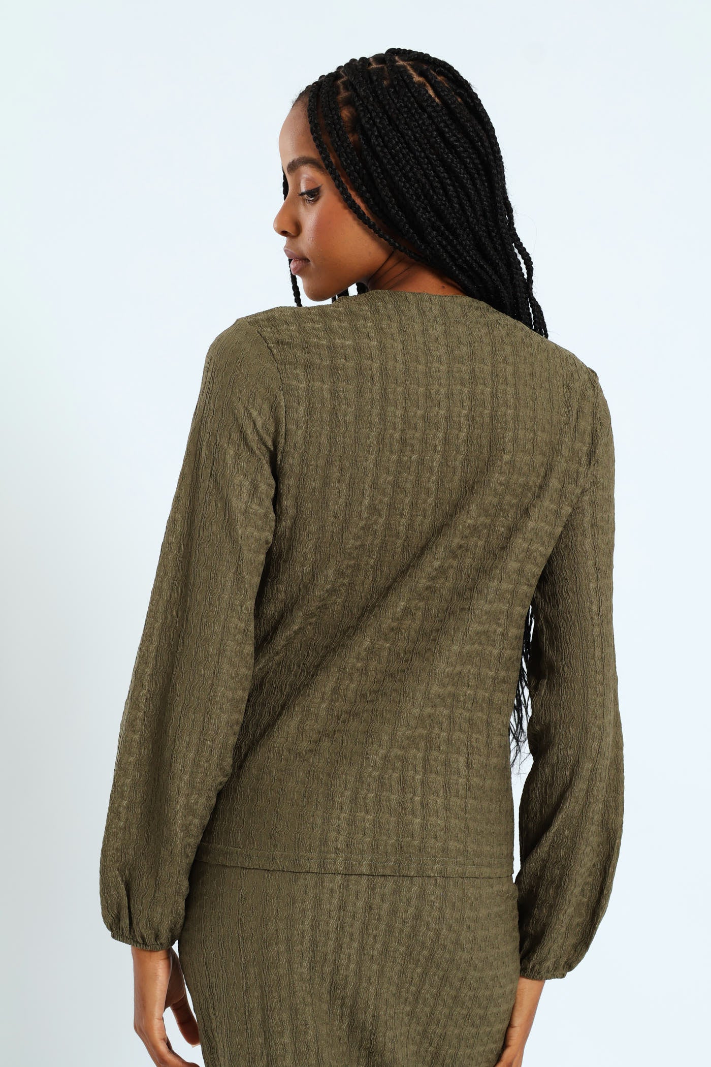 Crinkle Henley Top - Army Green - Image 4