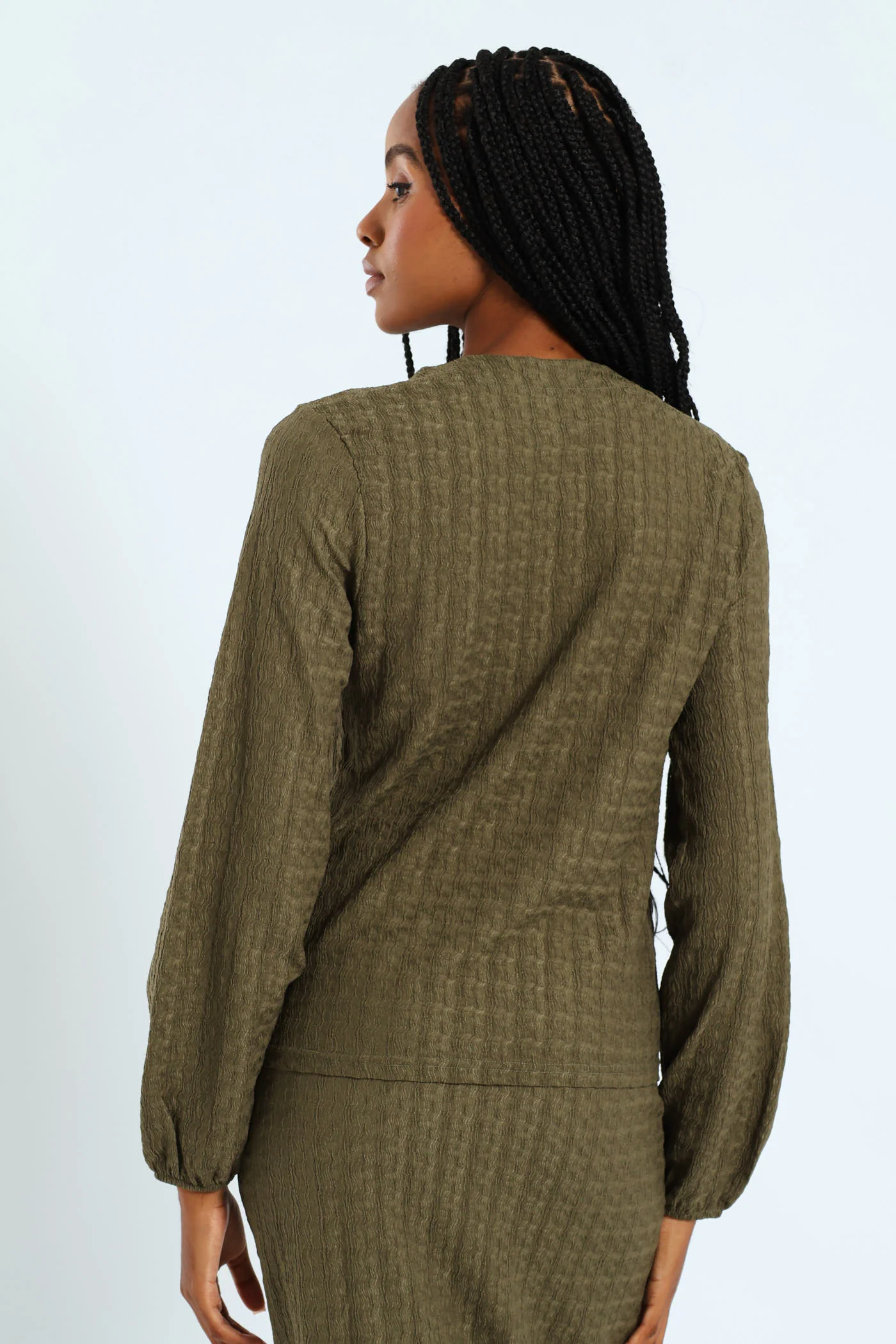 Crinkle Henley Top - Army Green - Image 5