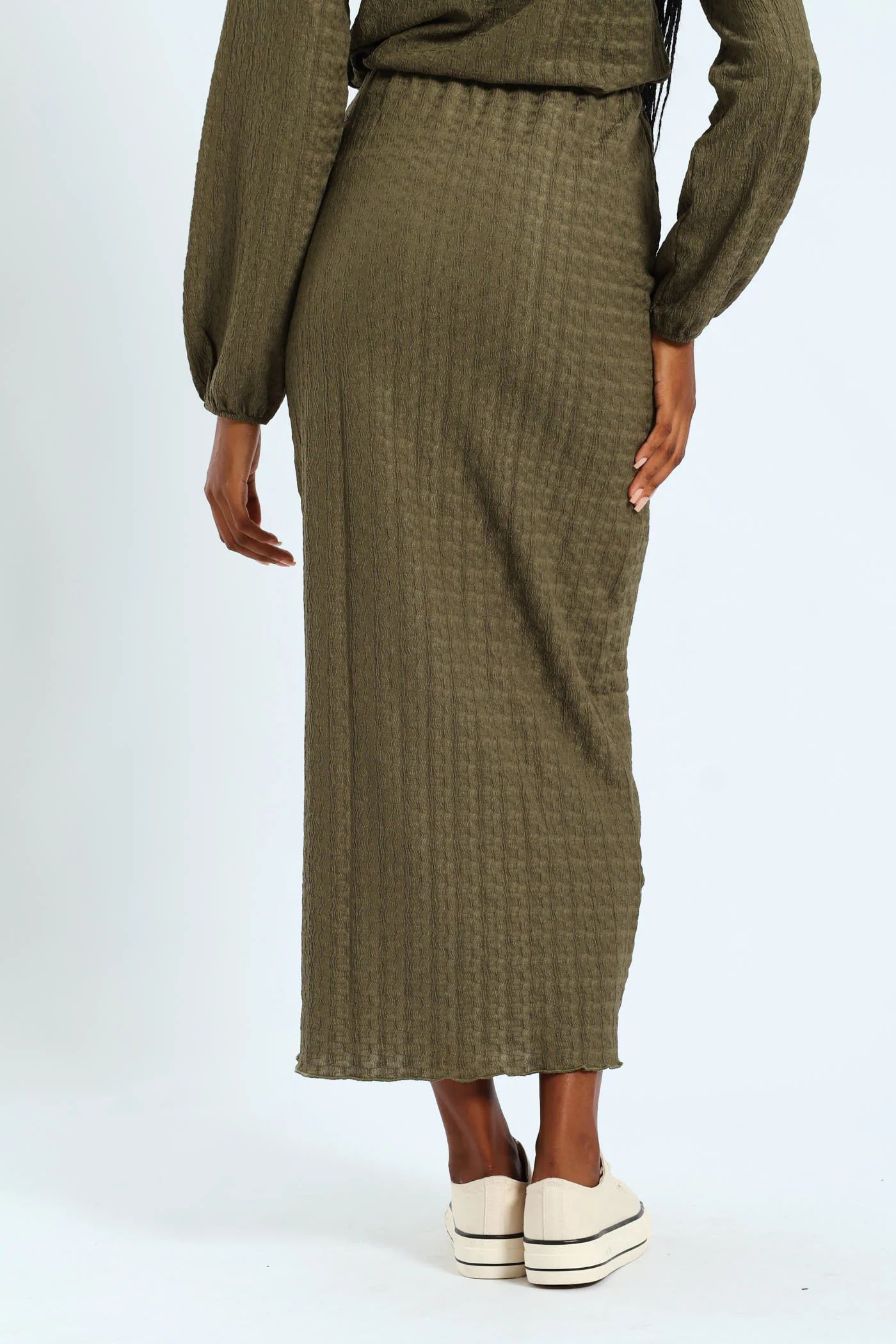 Crinkle Knit Tube Midaxi Skirt - Army Green - Image 5