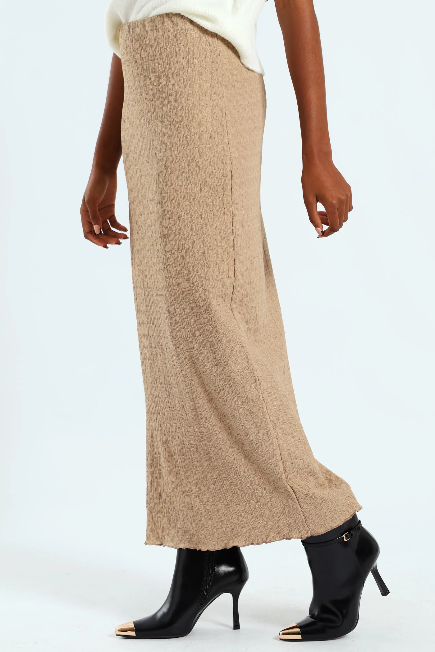 Crinkle Knit Tube Midaxi Skirt - Dark Beige - Image 3