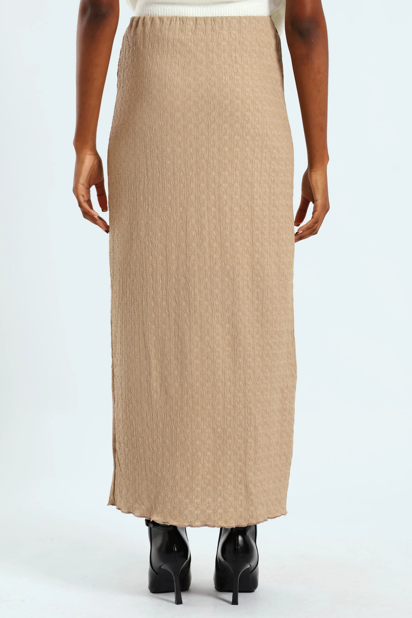 Crinkle Knit Tube Midaxi Skirt - Dark Beige - Image 4