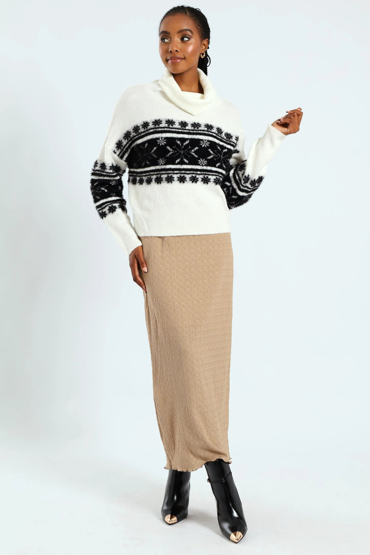 Crinkle Knit Tube Midaxi Skirt - Dark Beige - Image 5