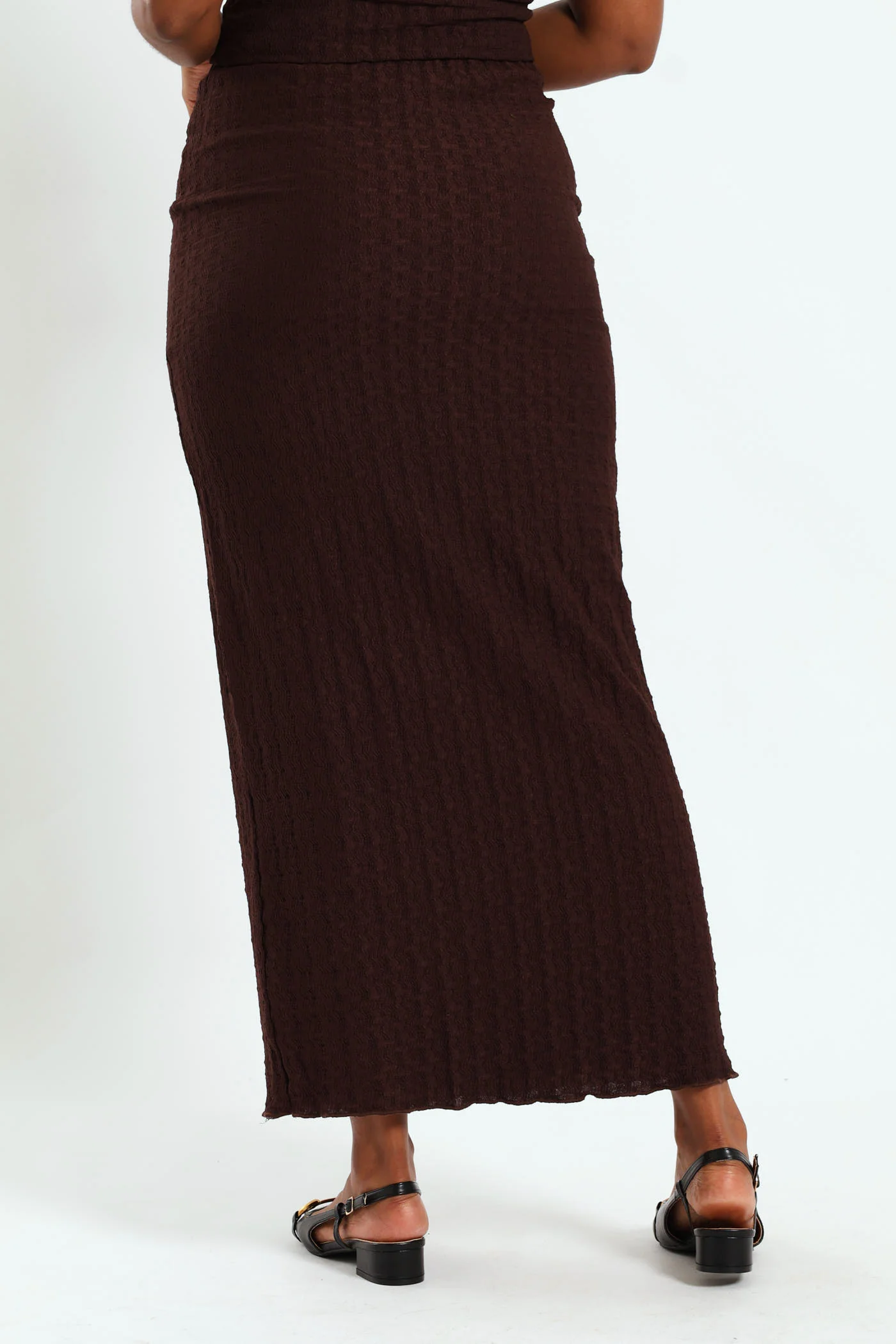 Crinkle Knit Tube Midaxi Skirt - Dark Brown - Image 4