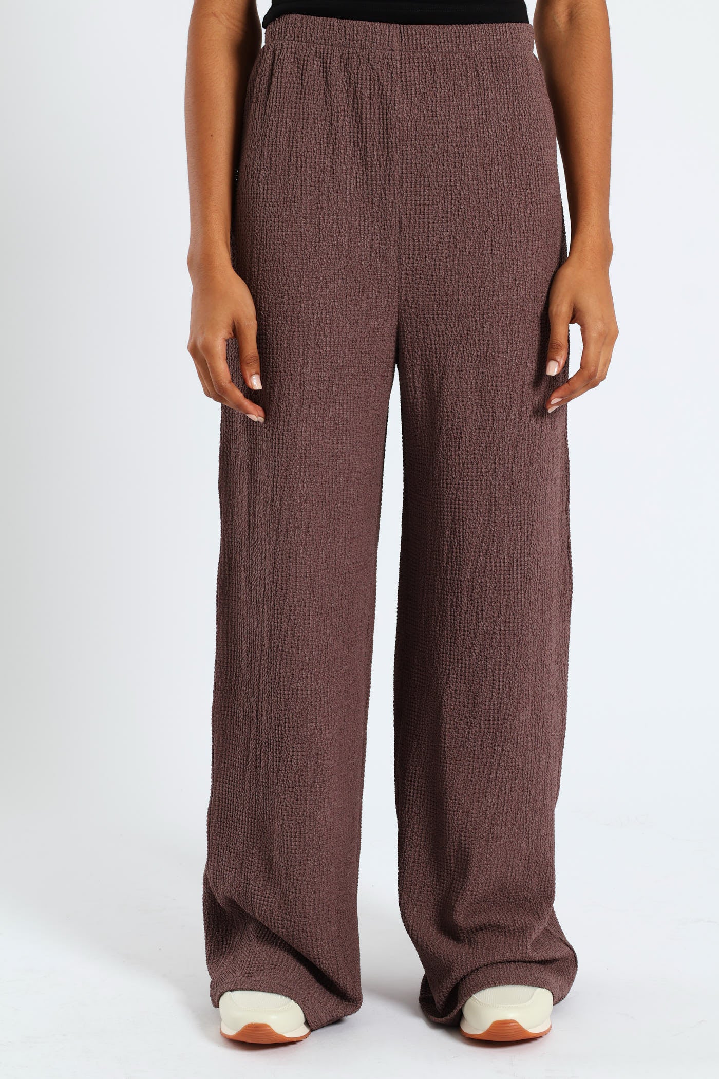 Crinkle Knit Wide Leg Pants - Taupe - Image 3