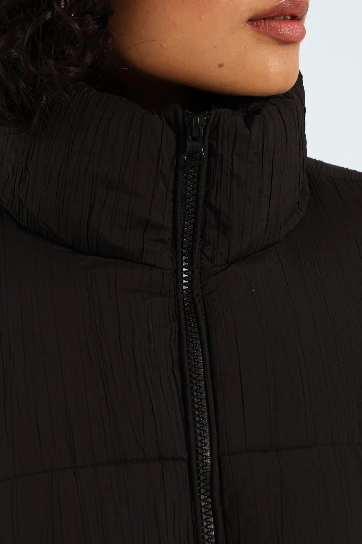 Crinkle Puffer Jacket - Black - Image 2
