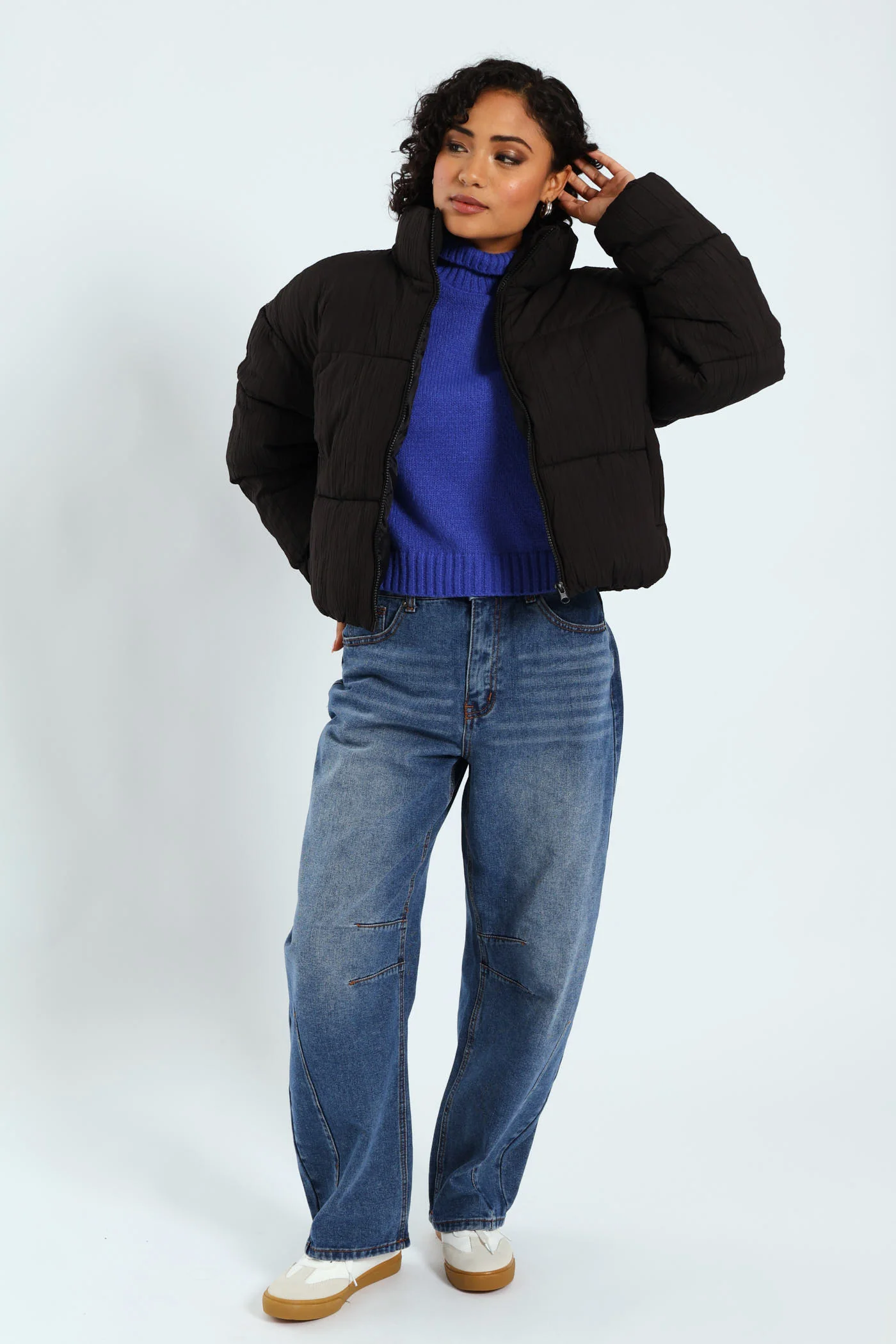 Crinkle Puffer Jacket - Black - Image 3