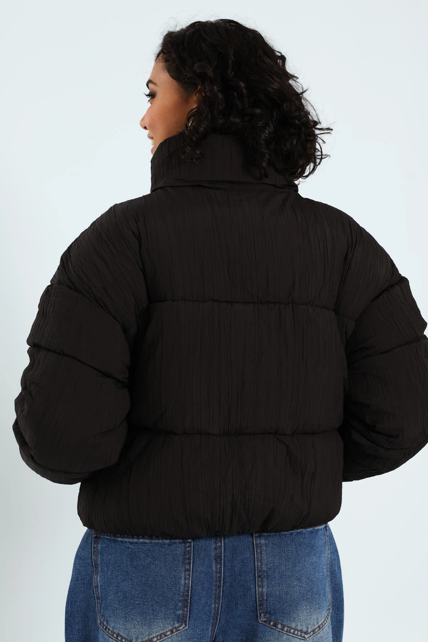 Crinkle Puffer Jacket - Black - Image 5