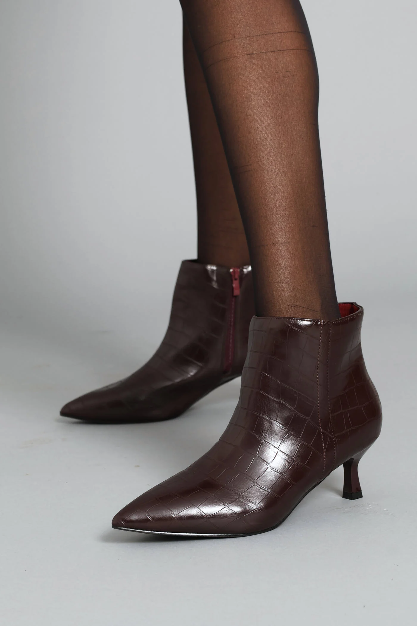 Croc Ankle Boot - Burgundy - Image 5