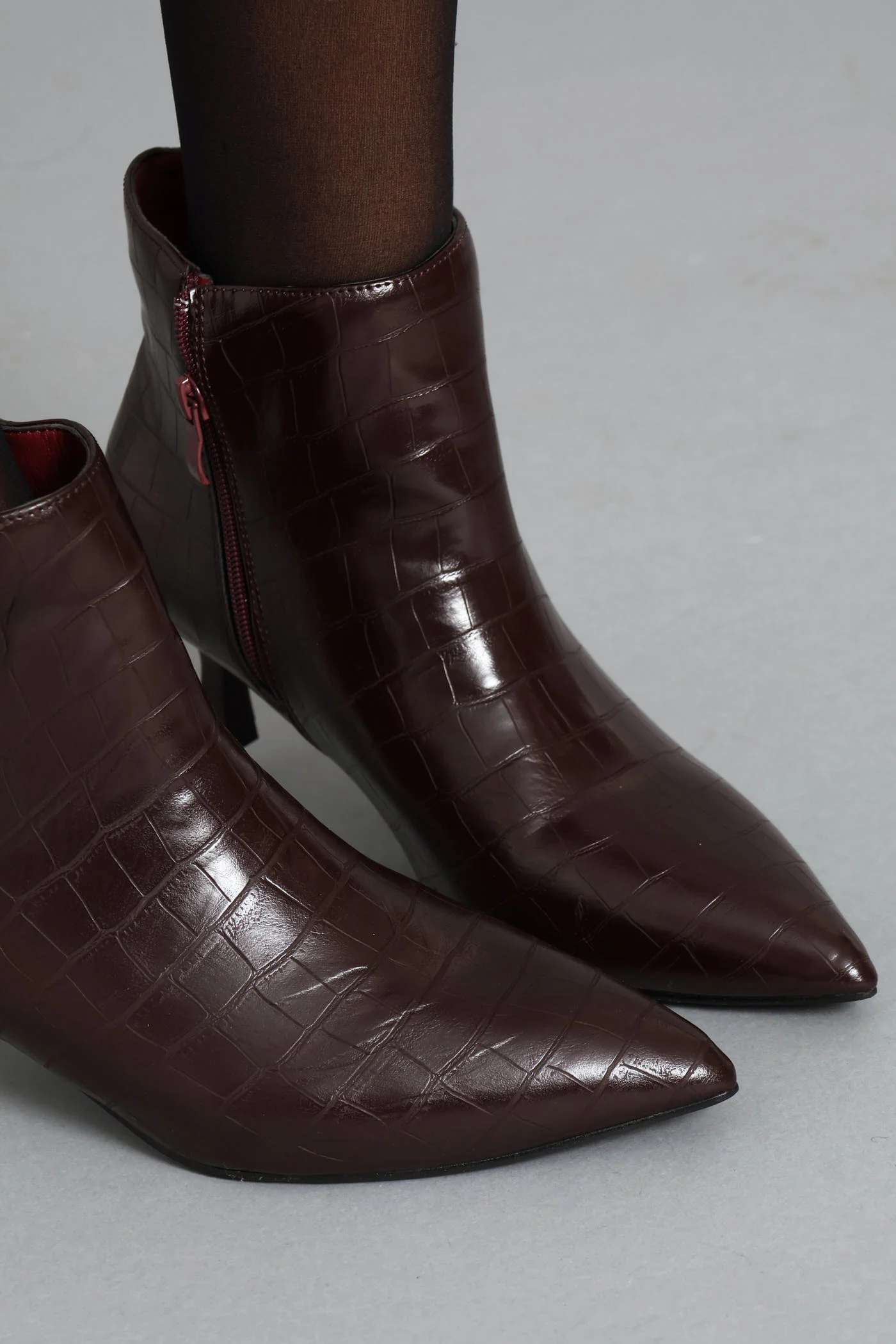 Croc Ankle Boot - Burgundy - Image 7
