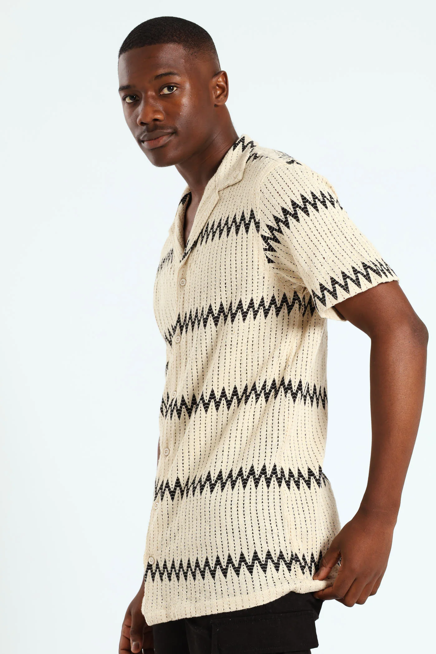 Crochet Knit Shirt - Off White - Image 3