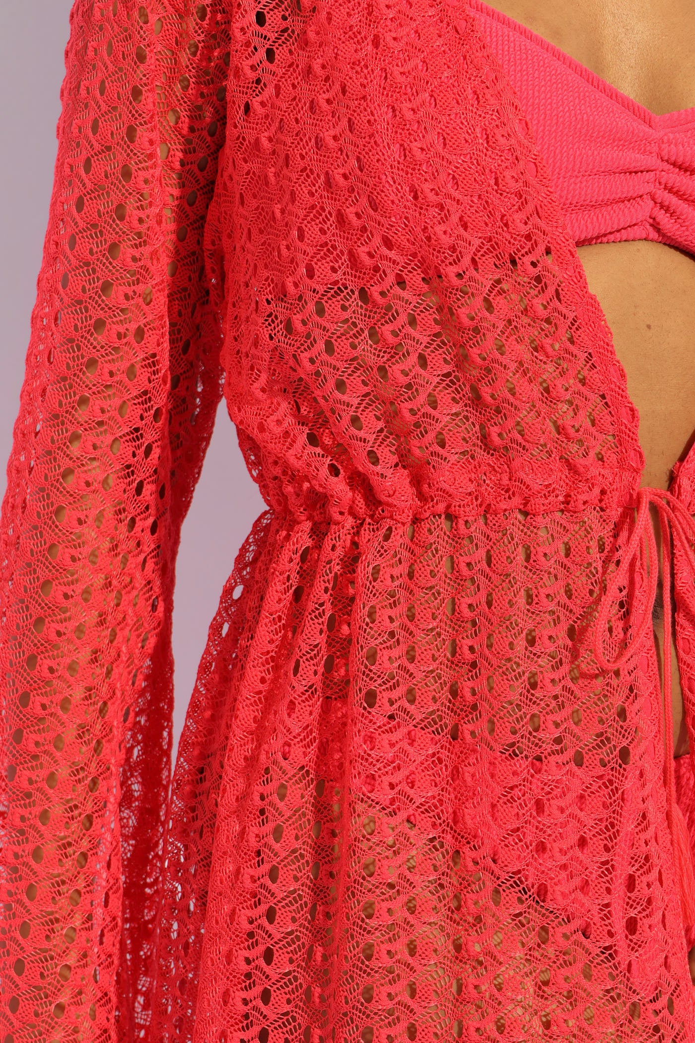 Crochet Maxi Kimono - Pink - Image 5