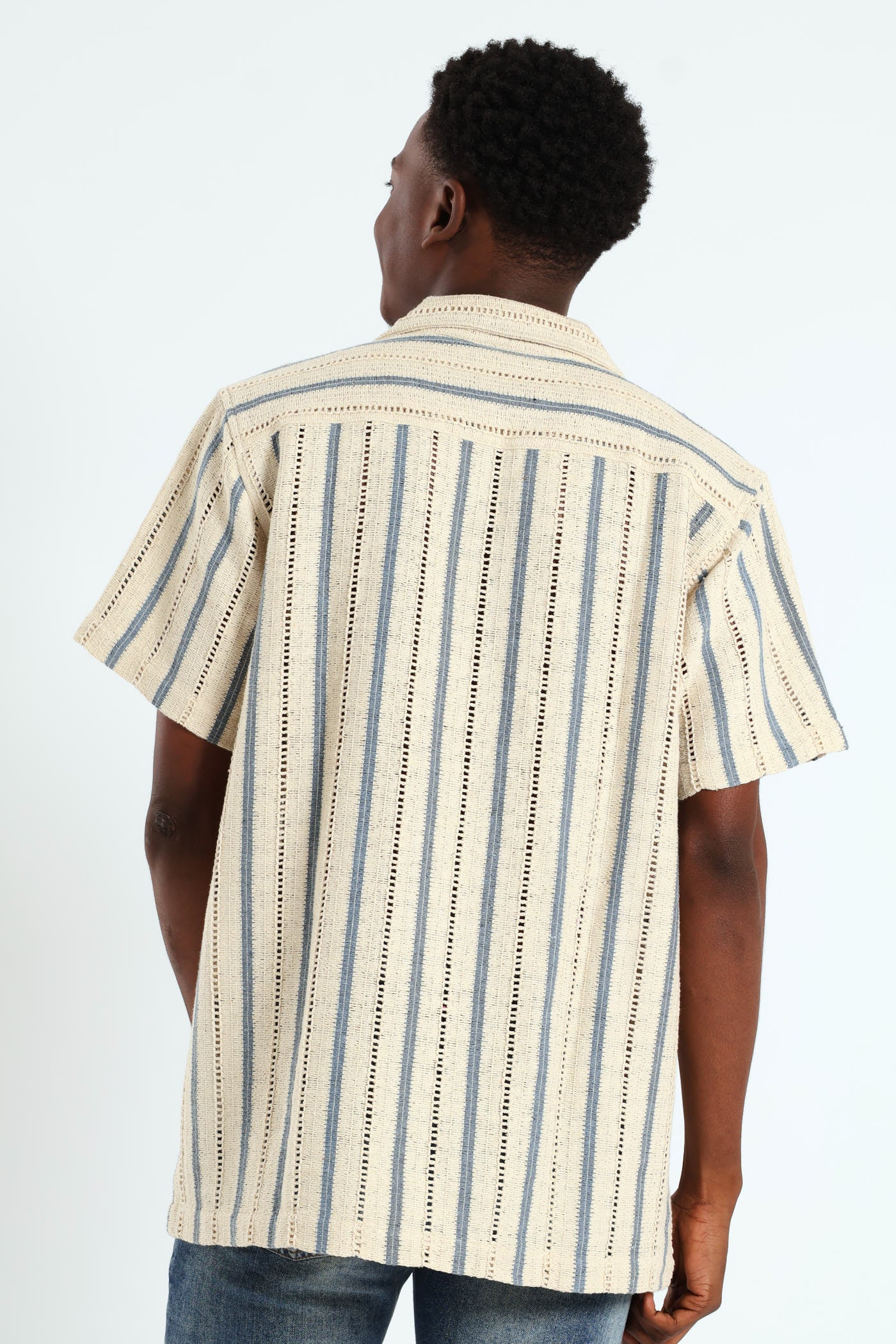 Crochet Stripe Shirt - Stone - Image 4