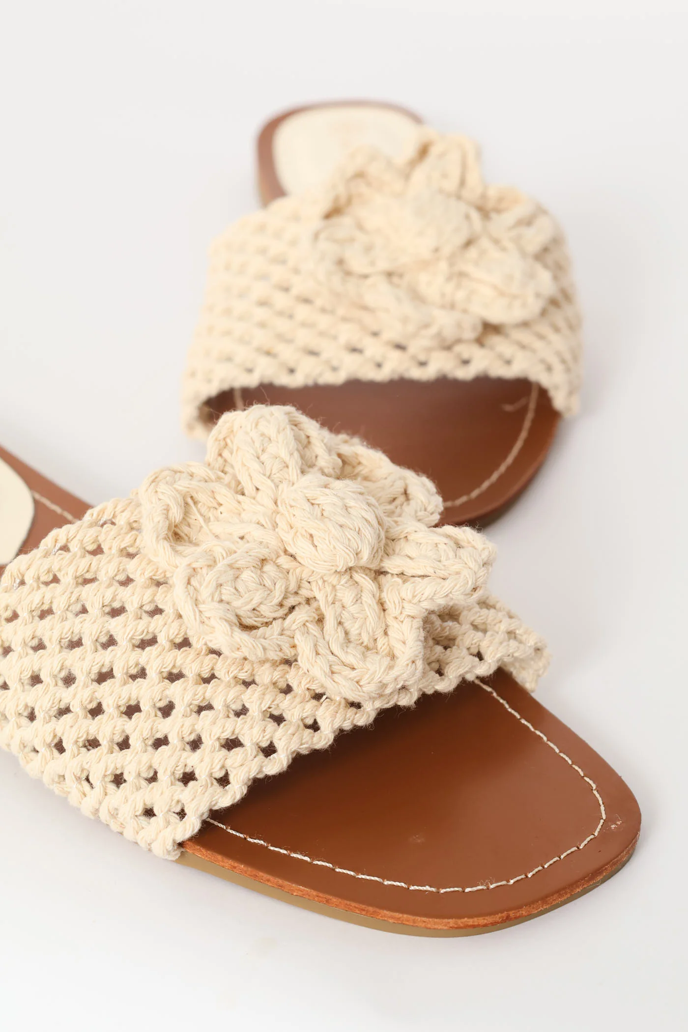Crocheted Flower Mule Sandal - Off White - Image 2