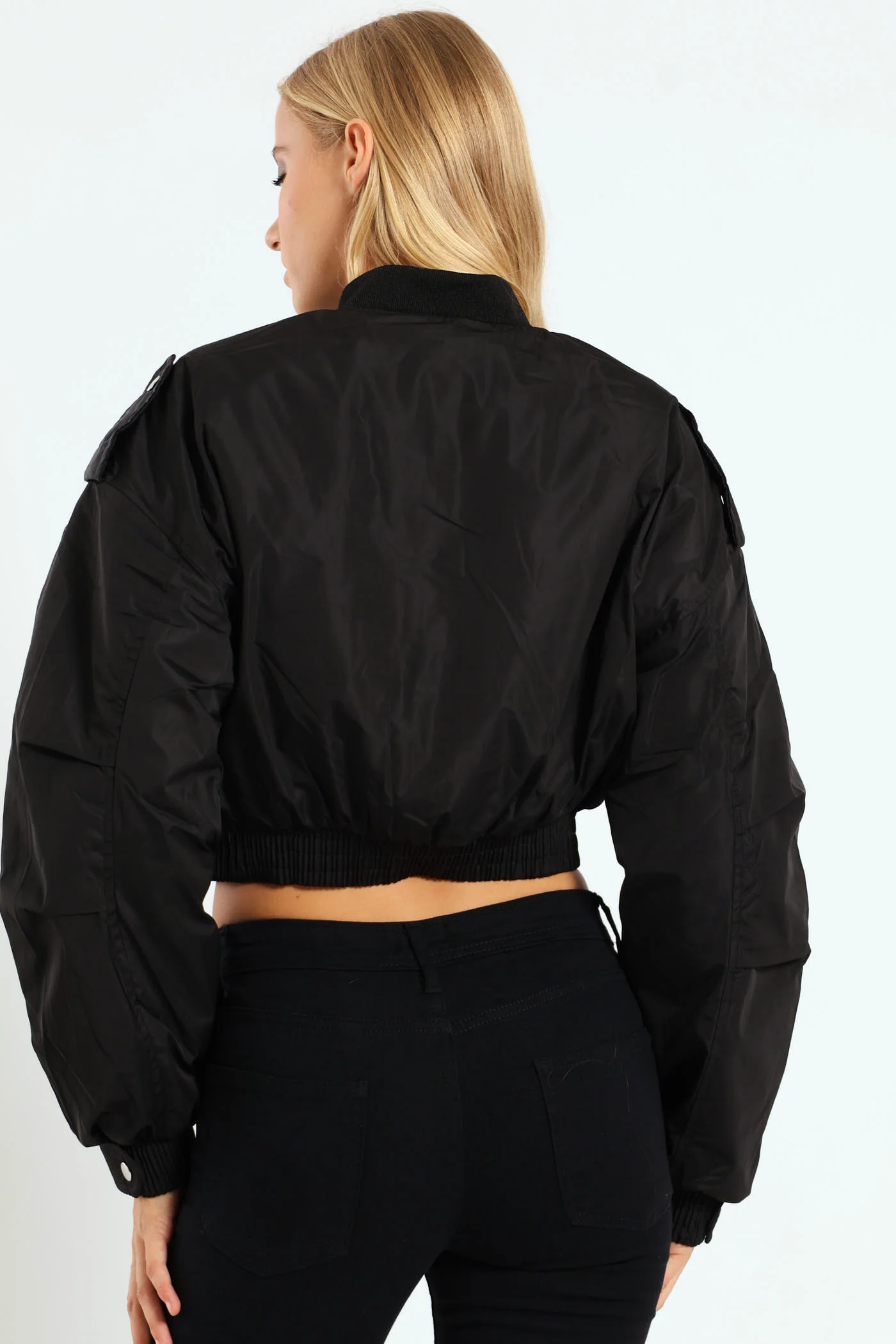 Crop Aviator Bomber - Black - Image 4