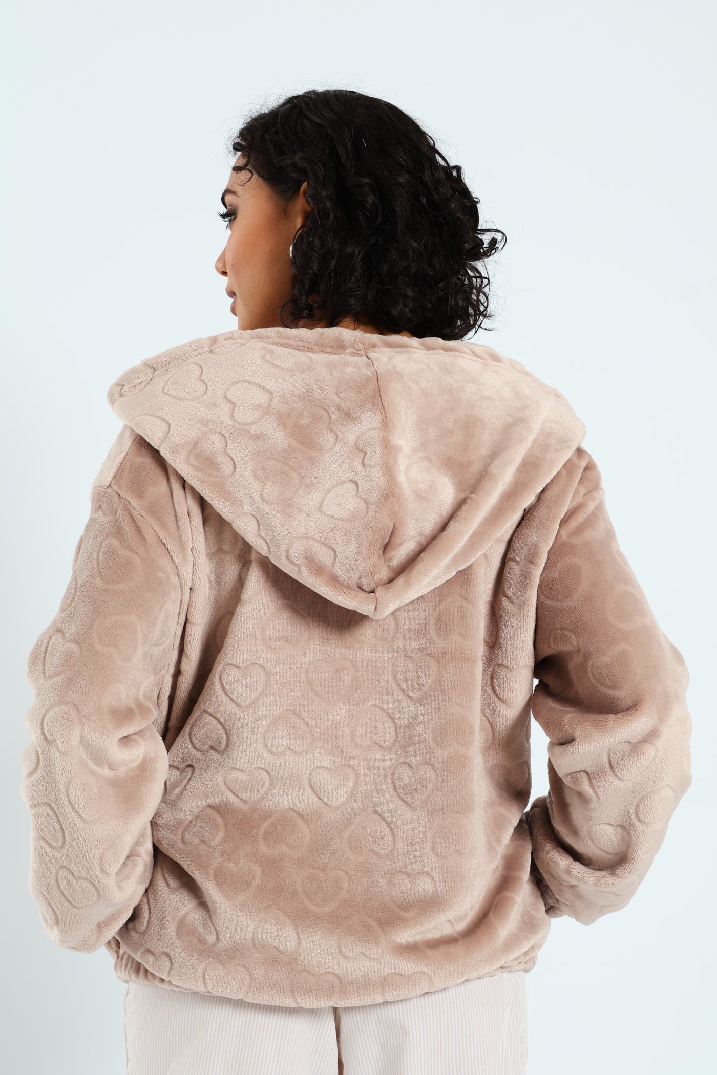 Crop Zip-Through Hearts Snuggie - Light Brown - Image 3