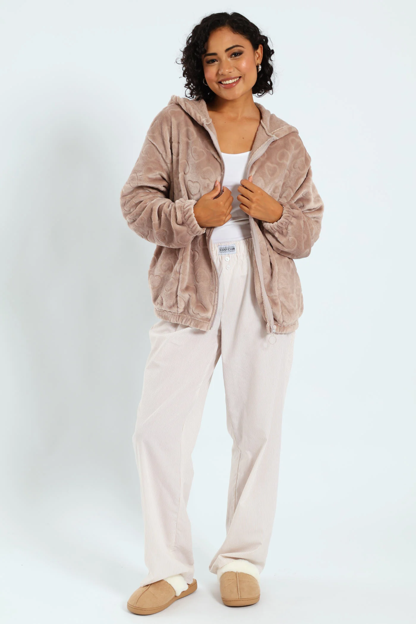 Crop Zip-Through Hearts Snuggie - Light Brown - Image 6