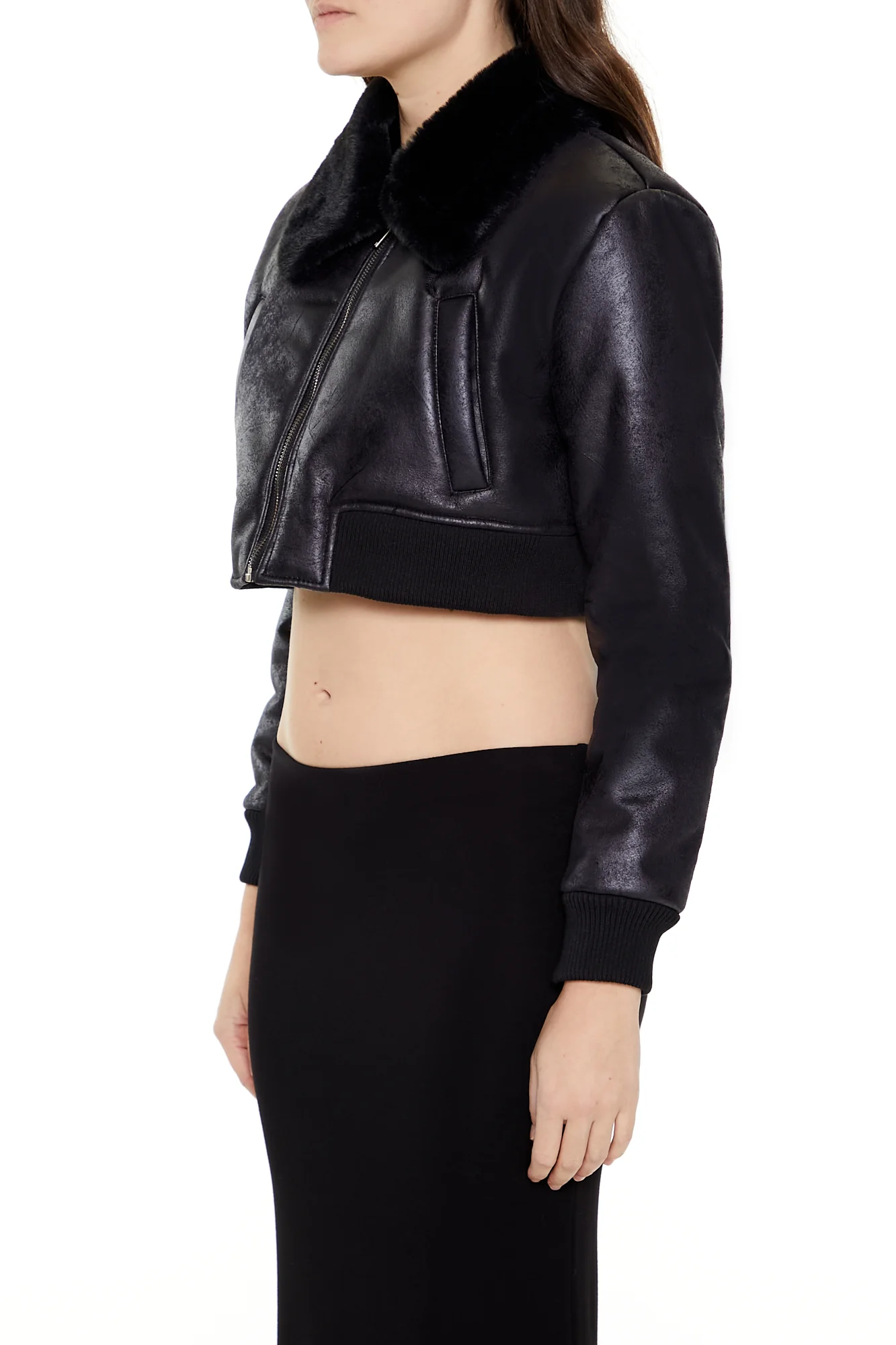 Cropped Bomber Jacket  - Black - Image 3