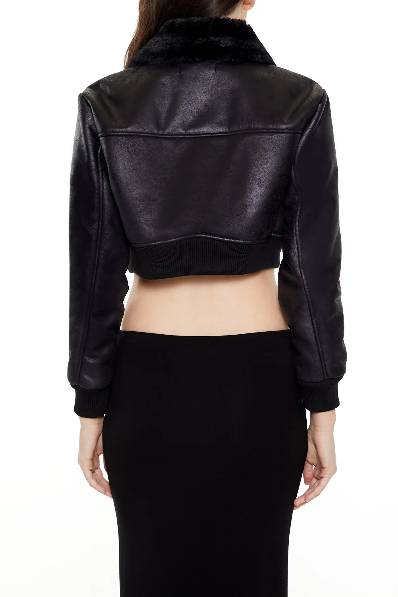 Cropped Bomber Jacket  - Black - Image 4