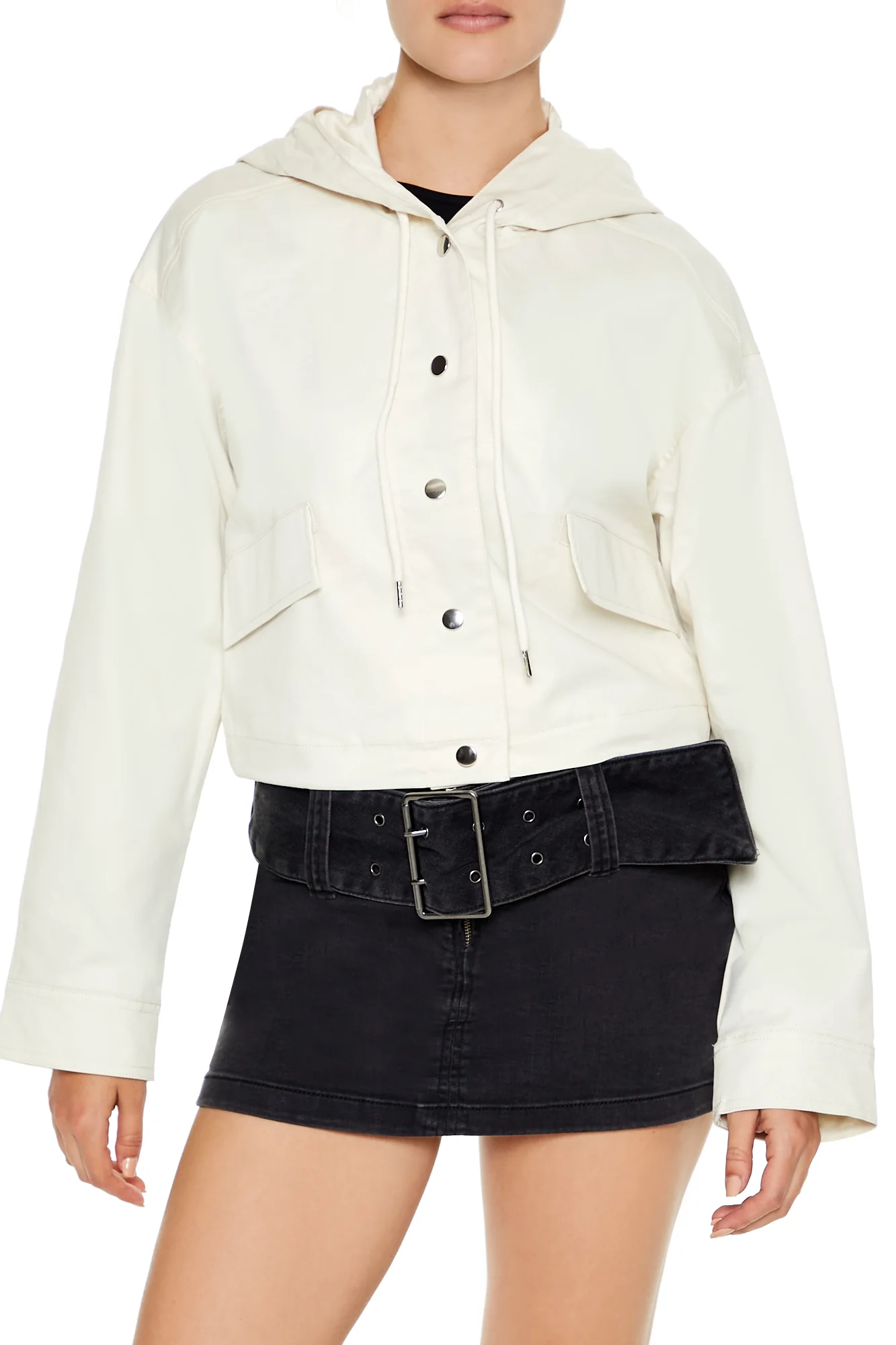 Cropped Bomber Jacket - Cream - Image 2
