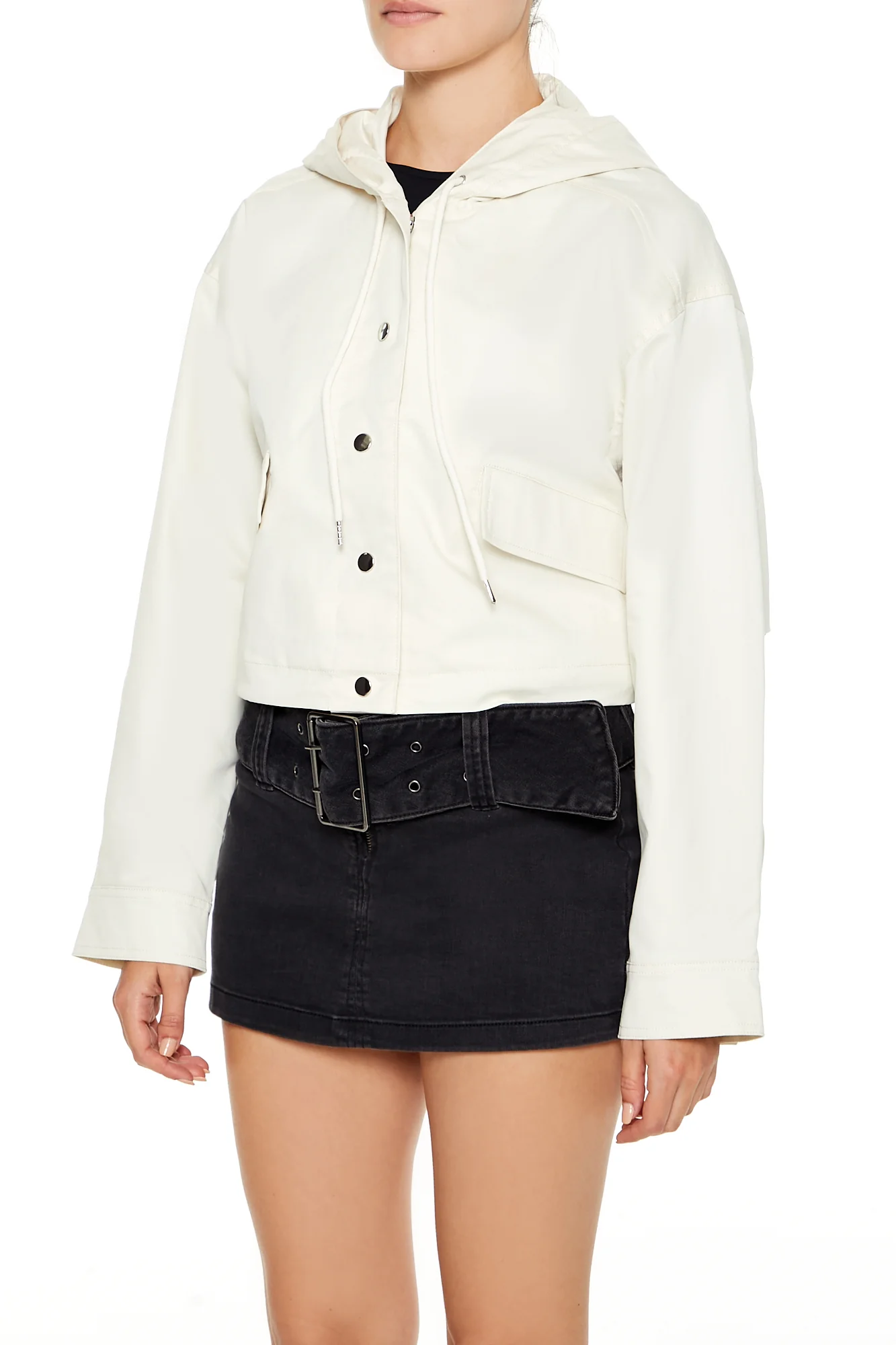 Cropped Bomber Jacket - Cream - Image 3