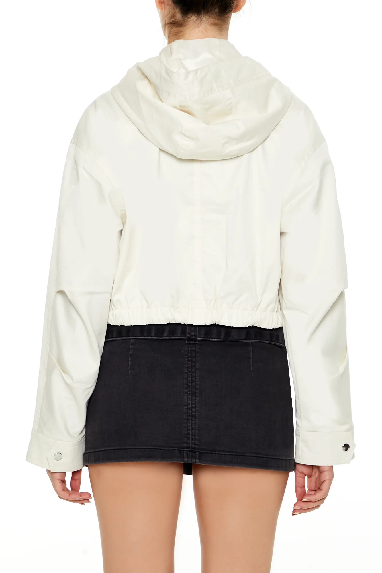 Cropped Bomber Jacket - Cream - Image 4