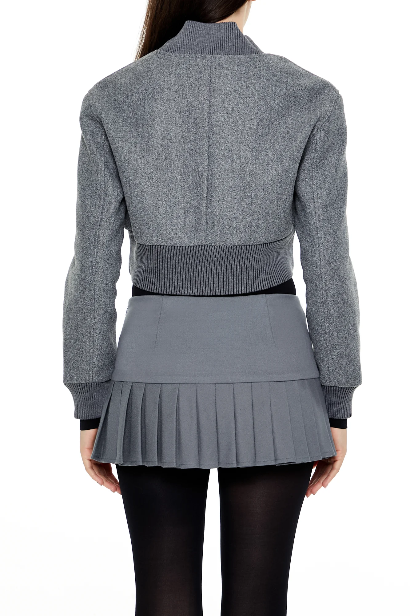 Cropped Bomber Jacket - Dark Grey - Image 4