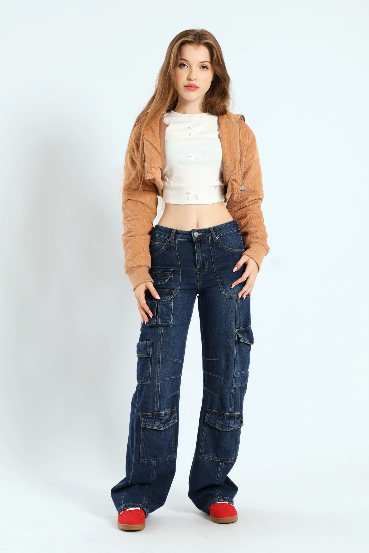 Cropped Corduroy Puffer Jacket - Camel - Image 2