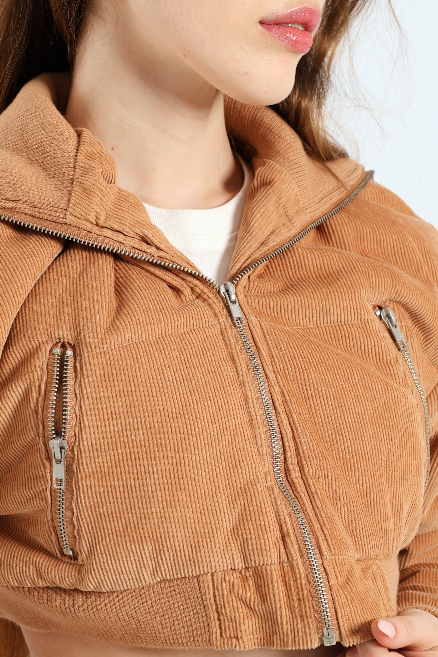 Cropped Corduroy Puffer Jacket - Camel - Image 4