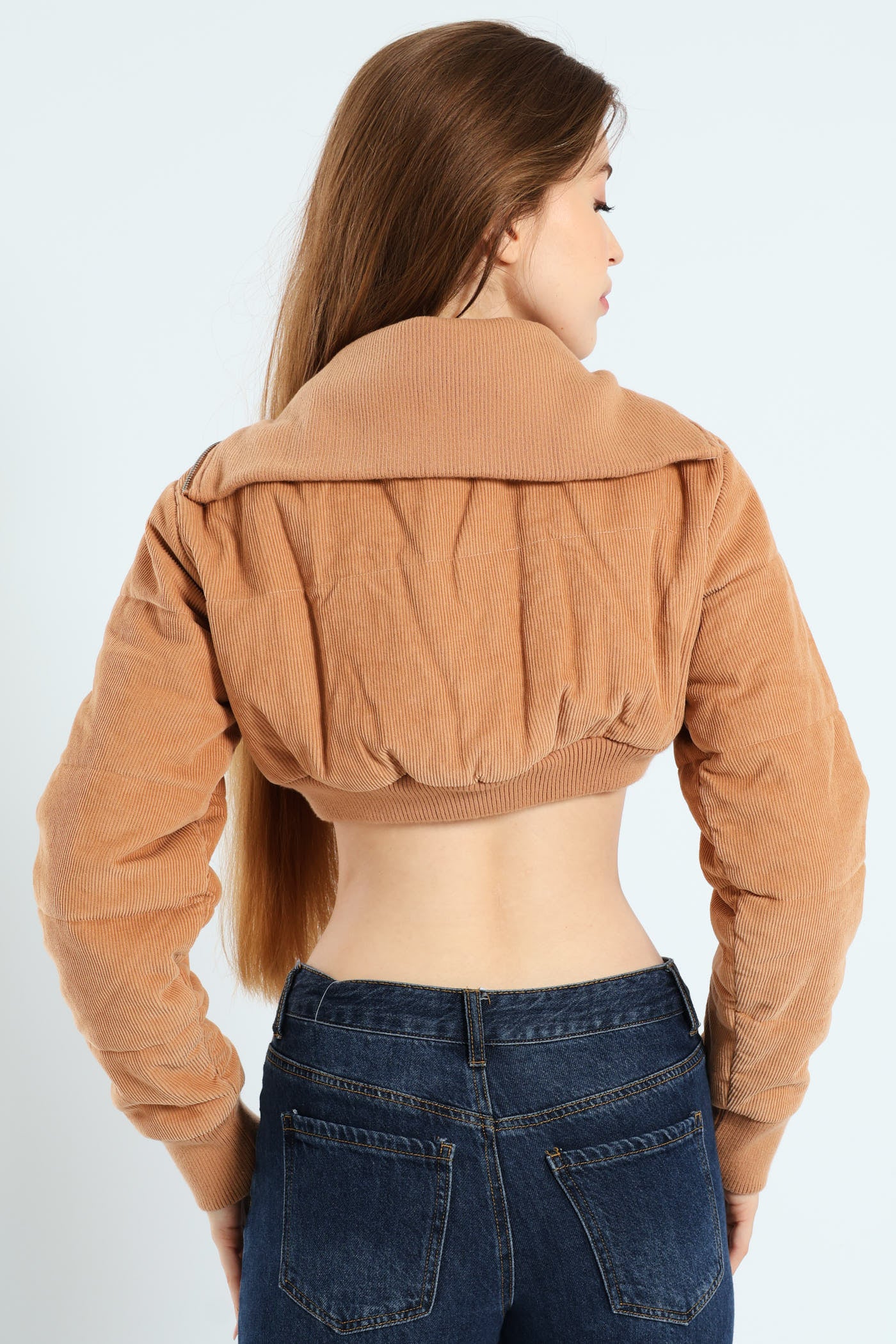Cropped Corduroy Puffer Jacket - Camel - Image 5