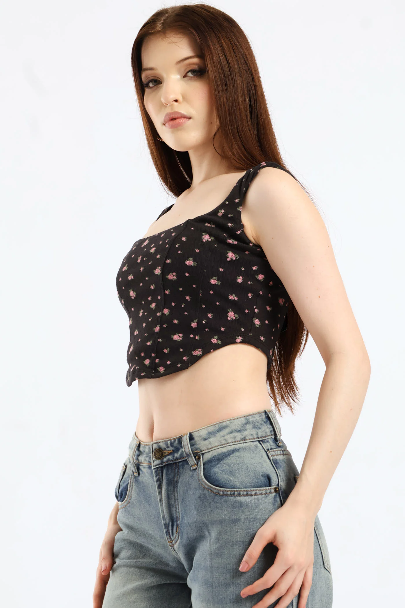 Cropped Knit Tank Top - Black - Image 3