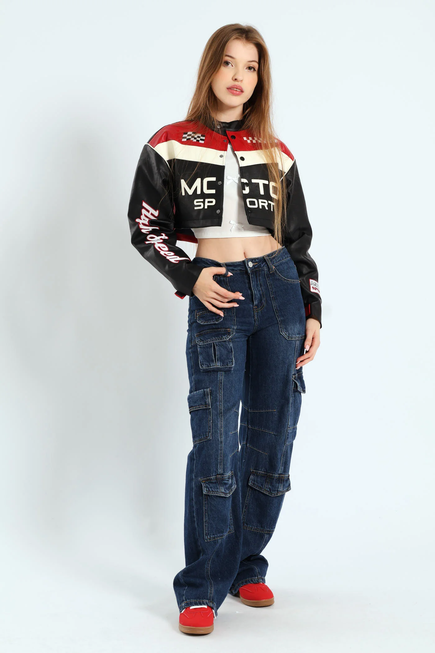 Cropped Motorcycle Jacket - Black - Image 2