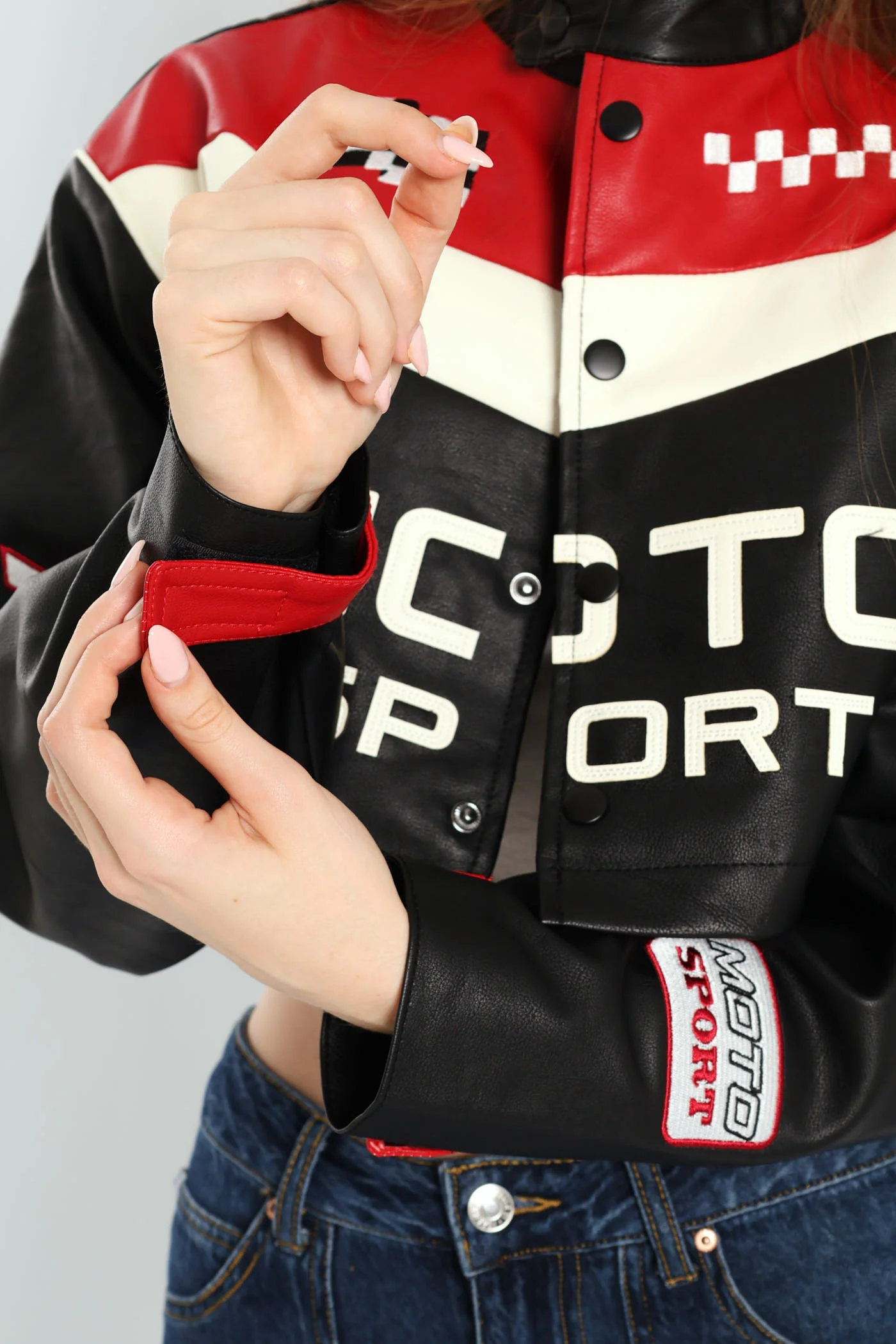 Cropped Motorcycle Jacket - Black - Image 4