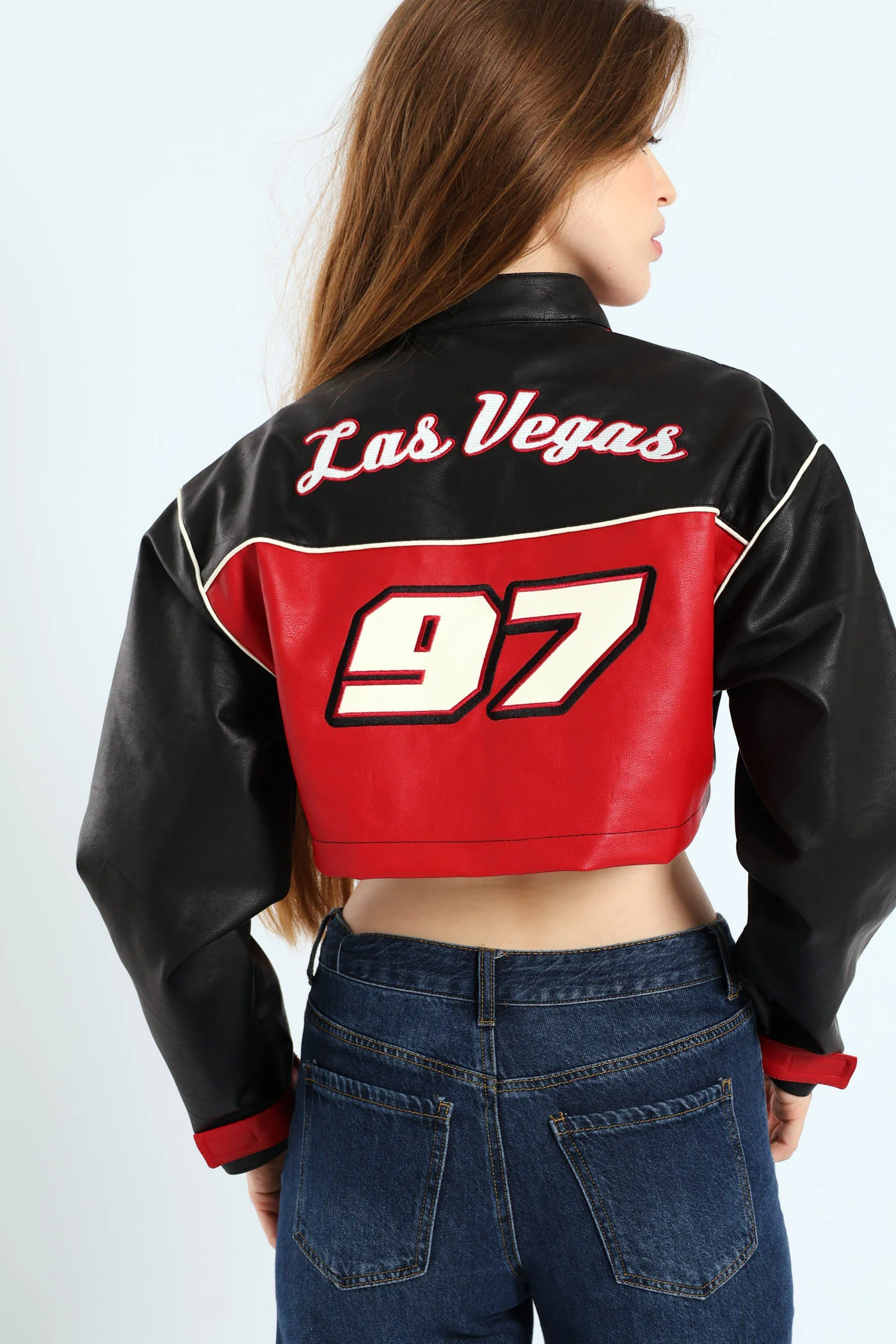 Cropped Motorcycle Jacket - Black - Image 6