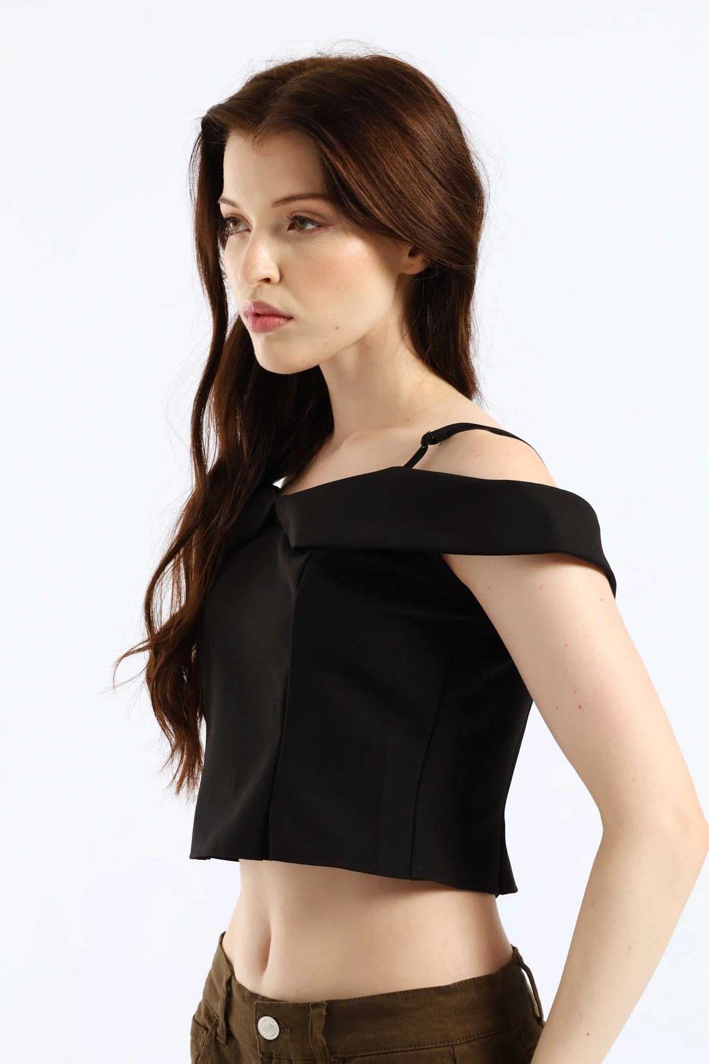Cropped Off The Shoulder Woven Top - Black - Image 4