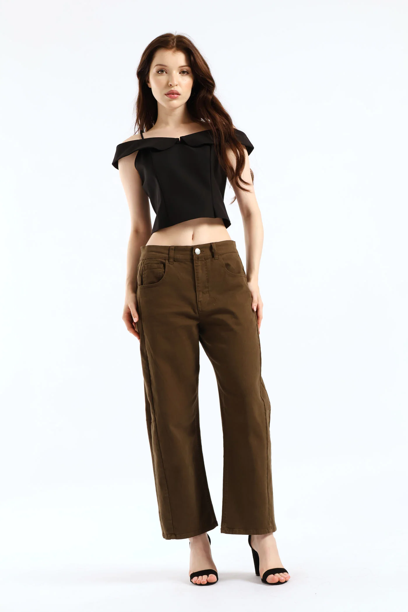 Cropped Off The Shoulder Woven Top - Black - Image 5