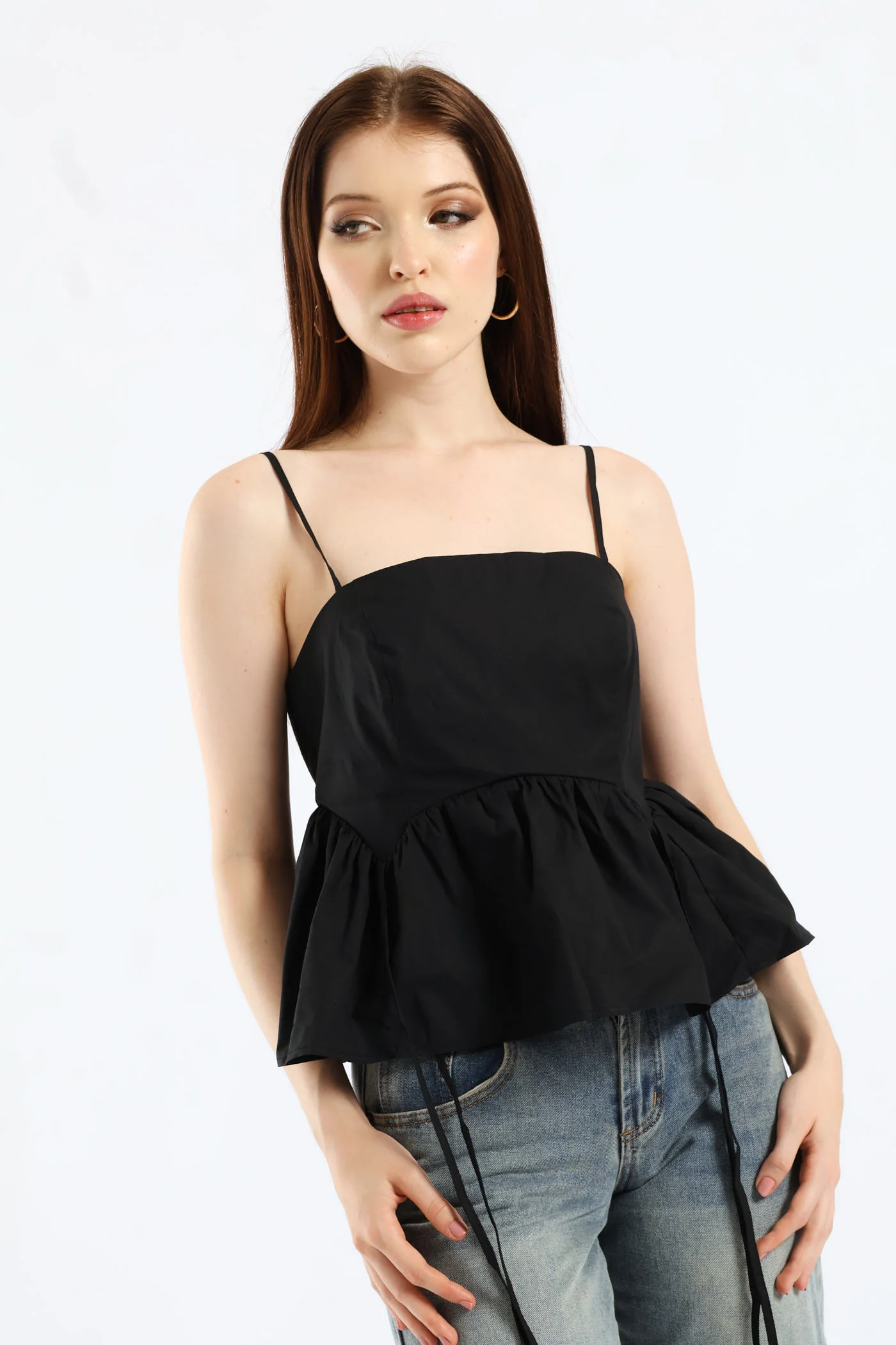 Cropped Peplum Top - Black - Image 2