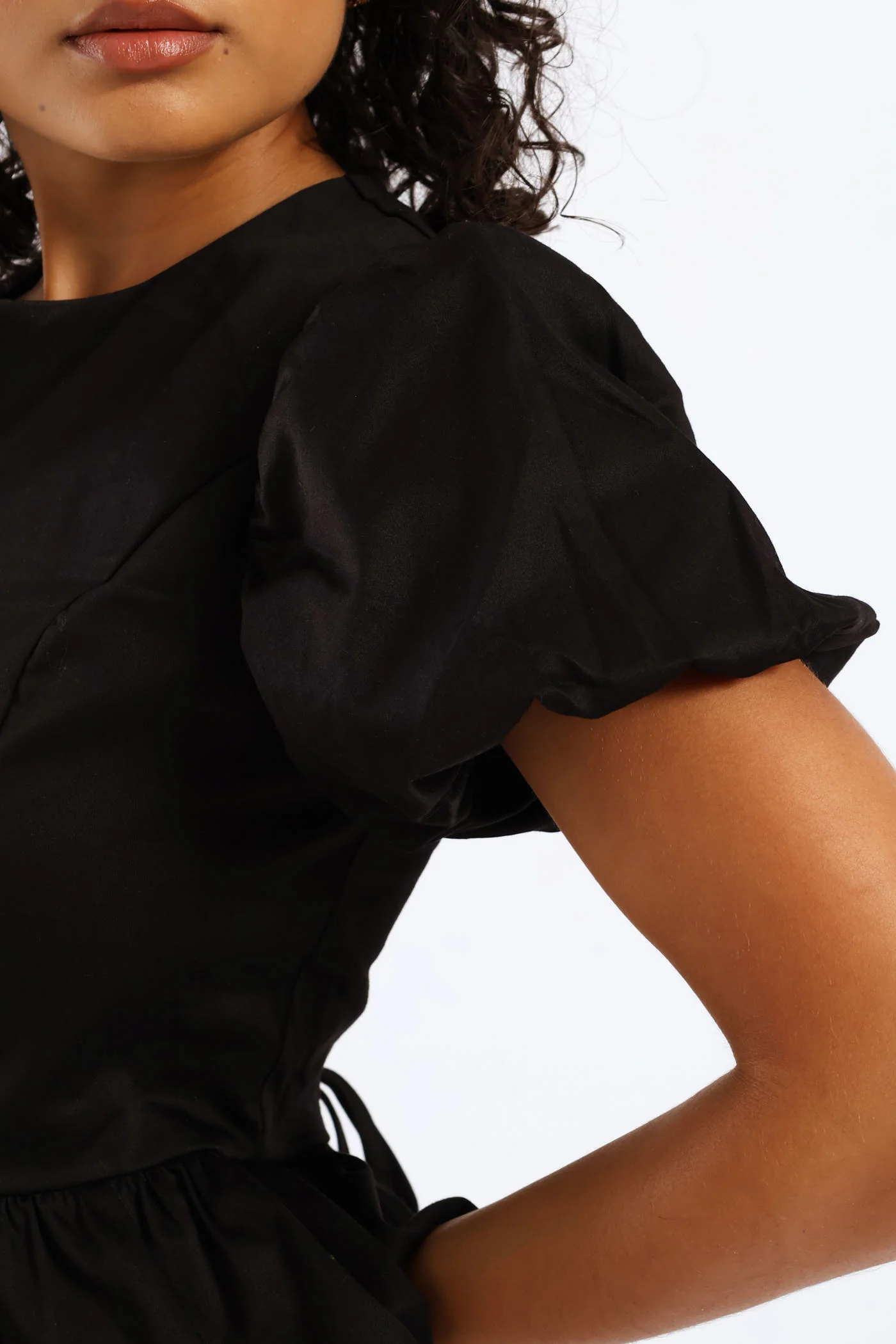 Cropped Peplum Woven Top - Black - Image 7