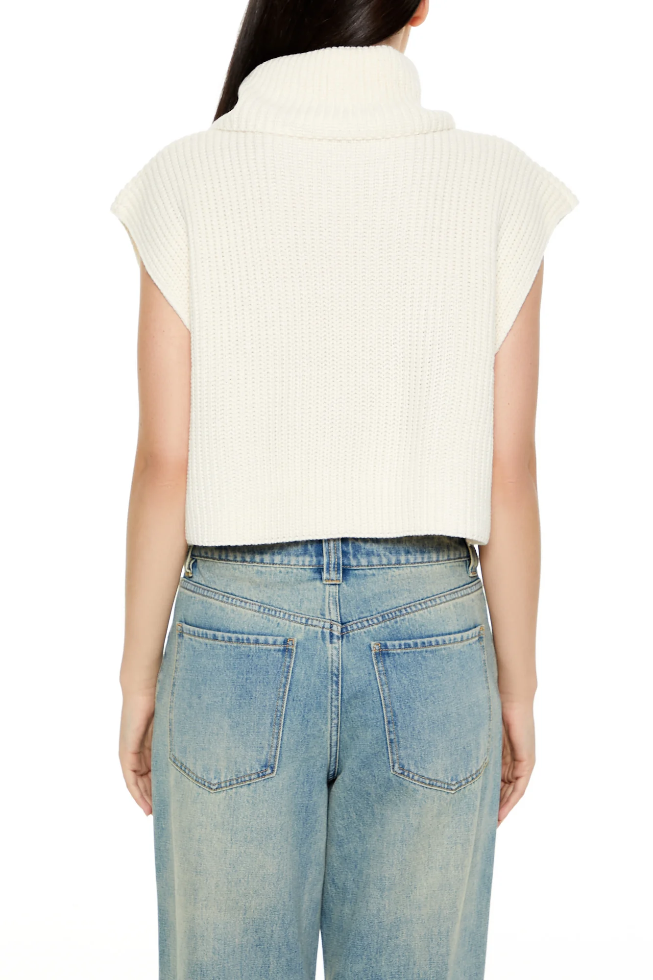 Cropped Sleeveless Turtleneck Sweater - Cream - Image 4